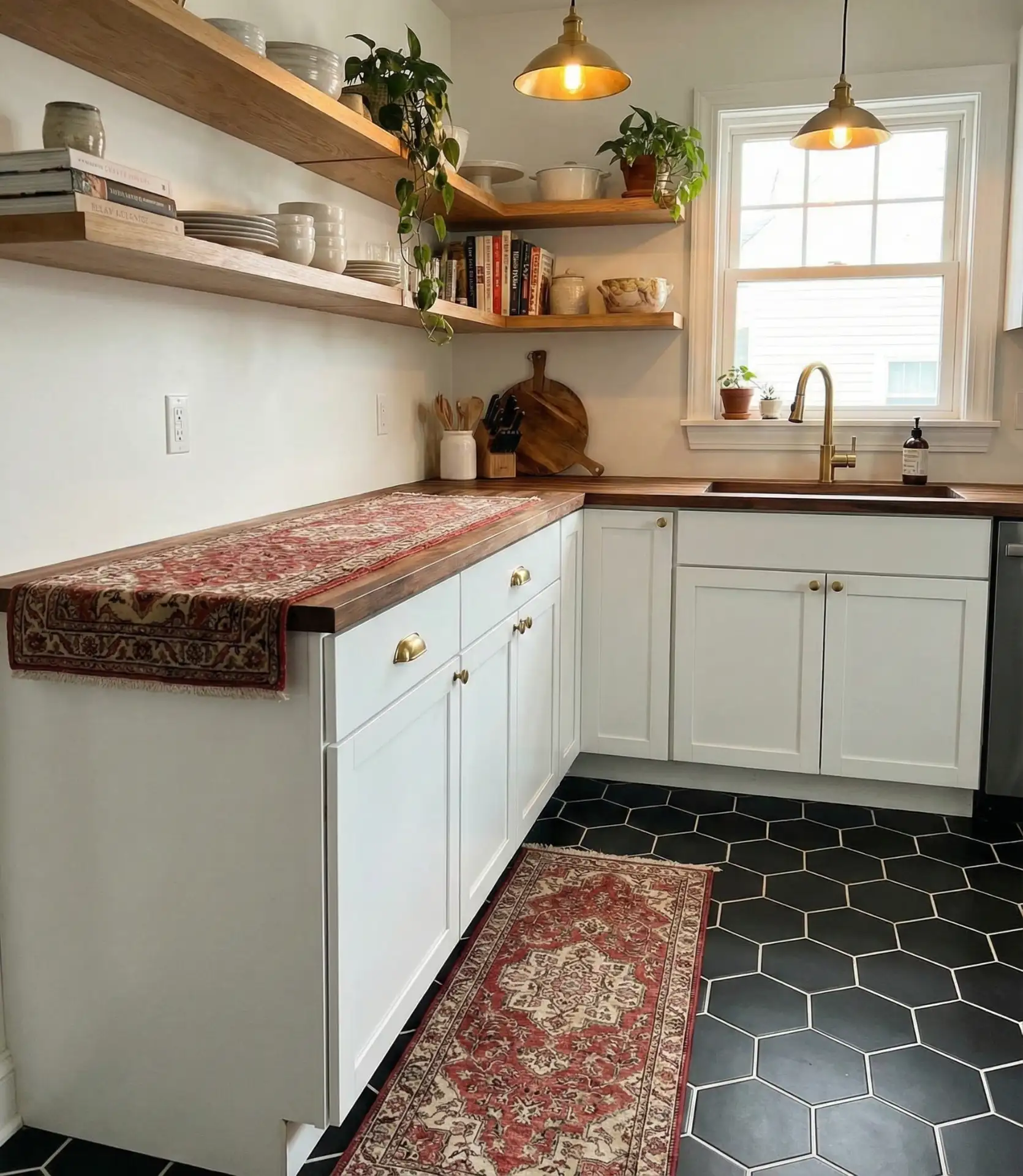 Black Hexagonal Floor Tiles with White Grout 1