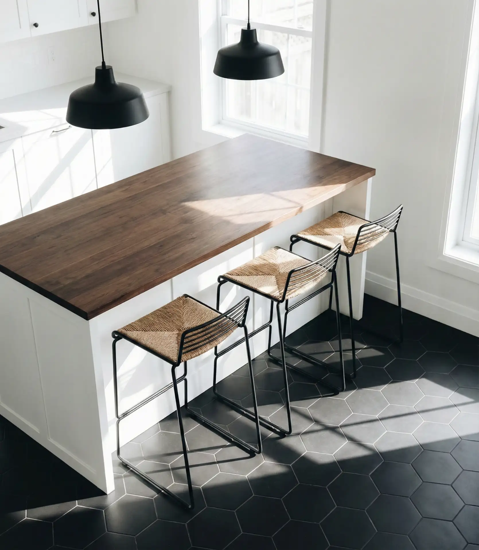Black Hexagonal Floor Tiles with White Grout 2