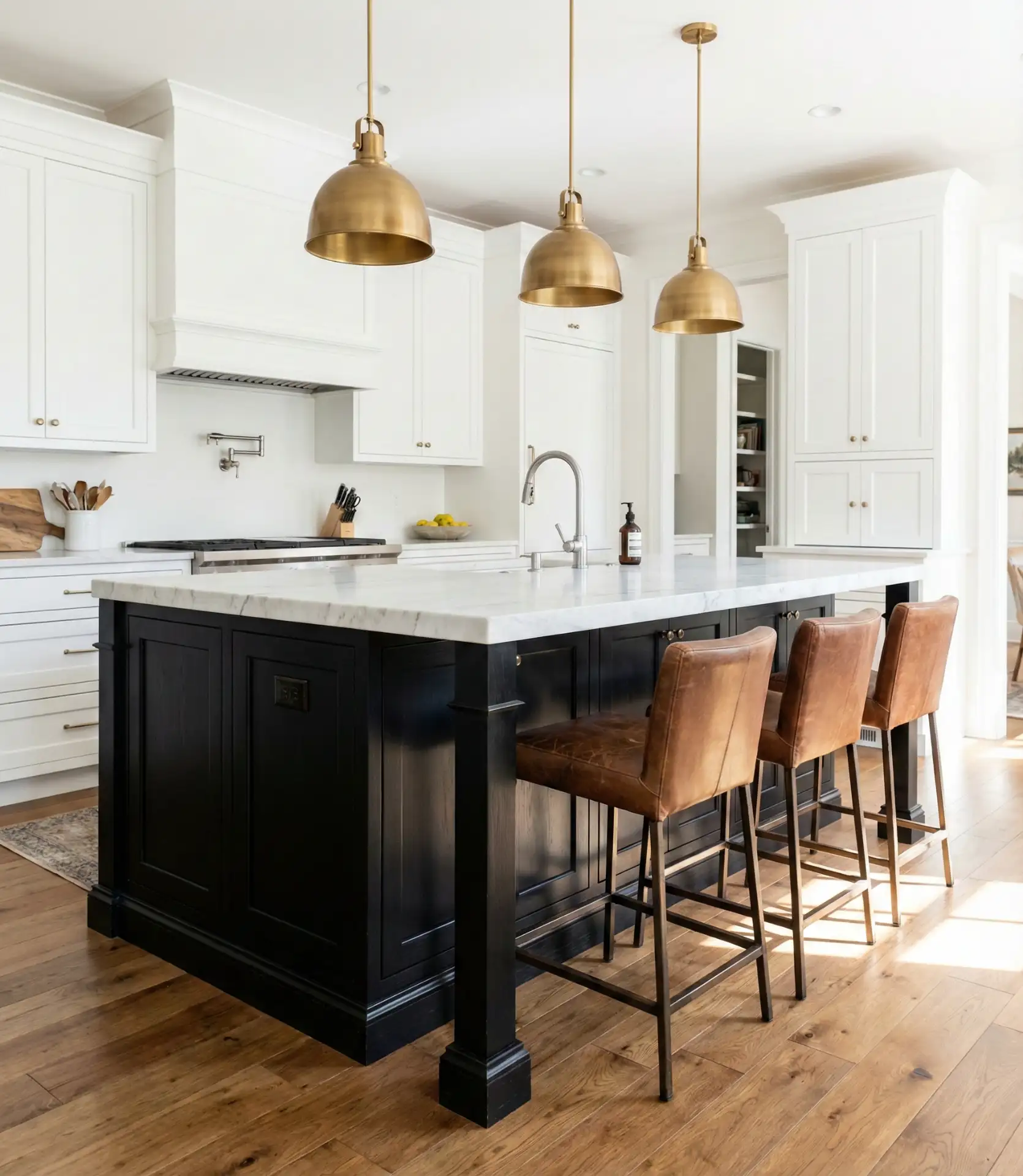 Black Island with White Perimeter Cabinets 1