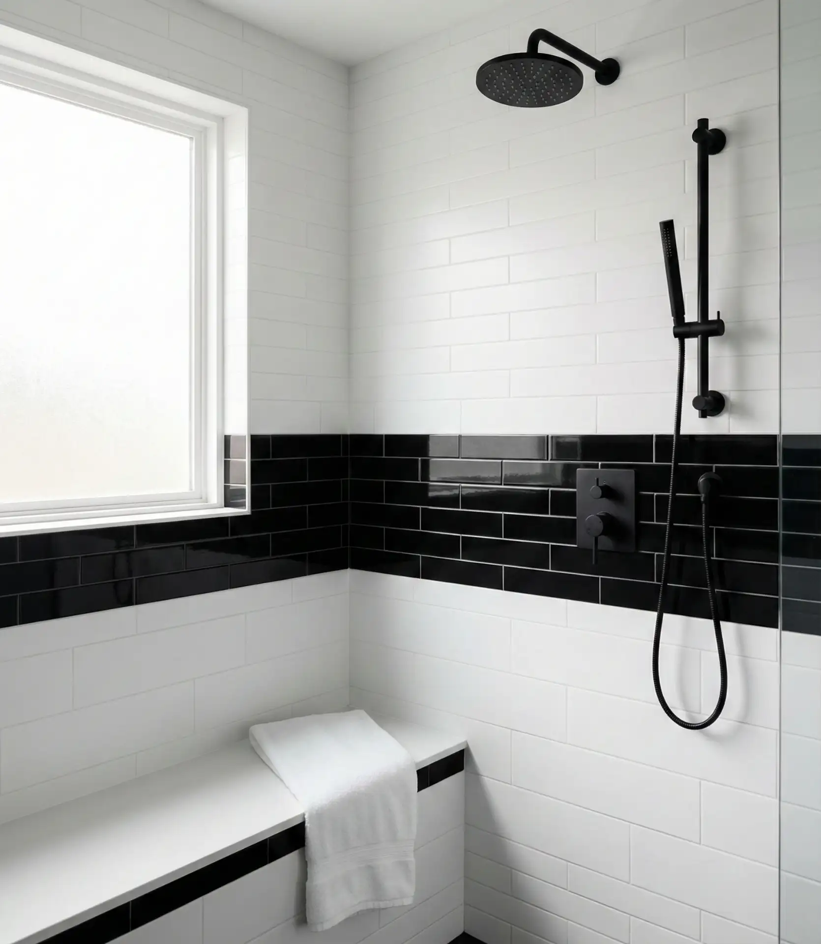 Black and White Contrast Walk-In Shower 2