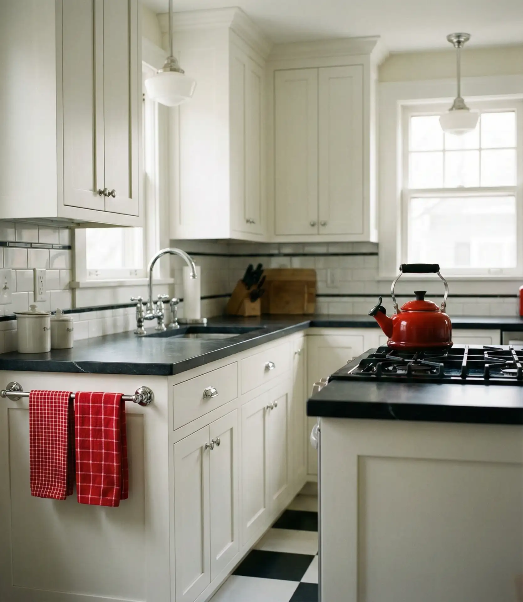 Black and White Kitchen with Red Accent Decor 1