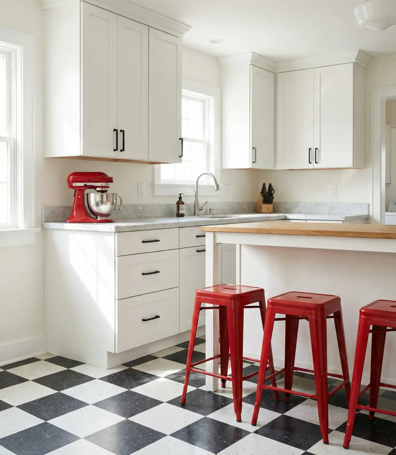 Black and White Kitchen with Red Accent Decor 2