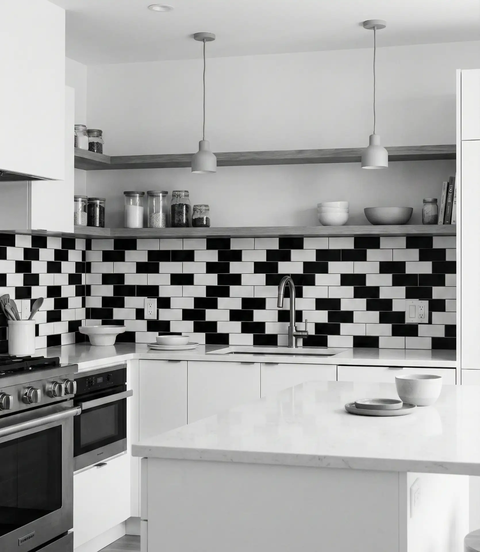 Black and White Subway Tile Backsplash 1