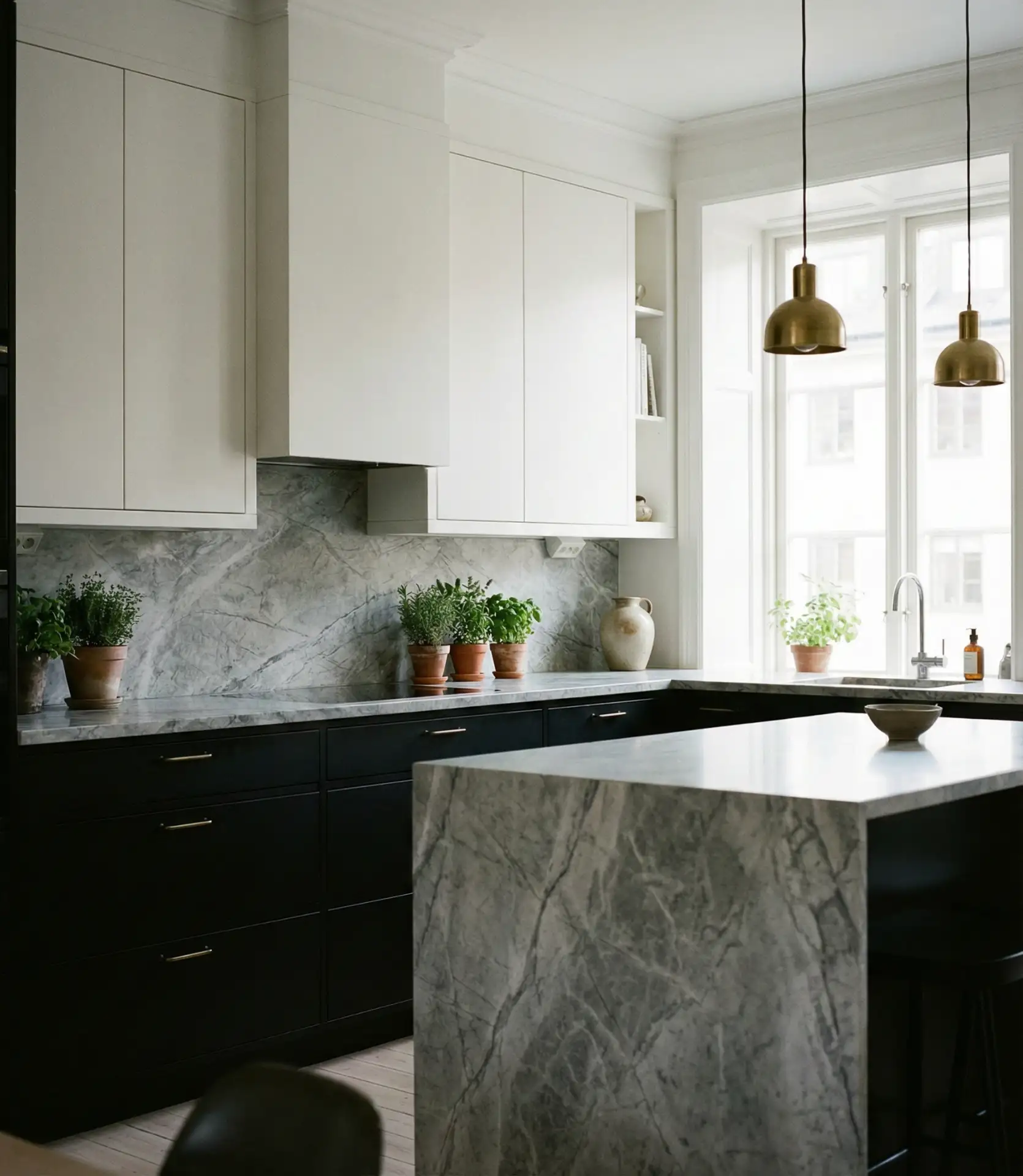 Black and White with Grey Marble Countertops 1