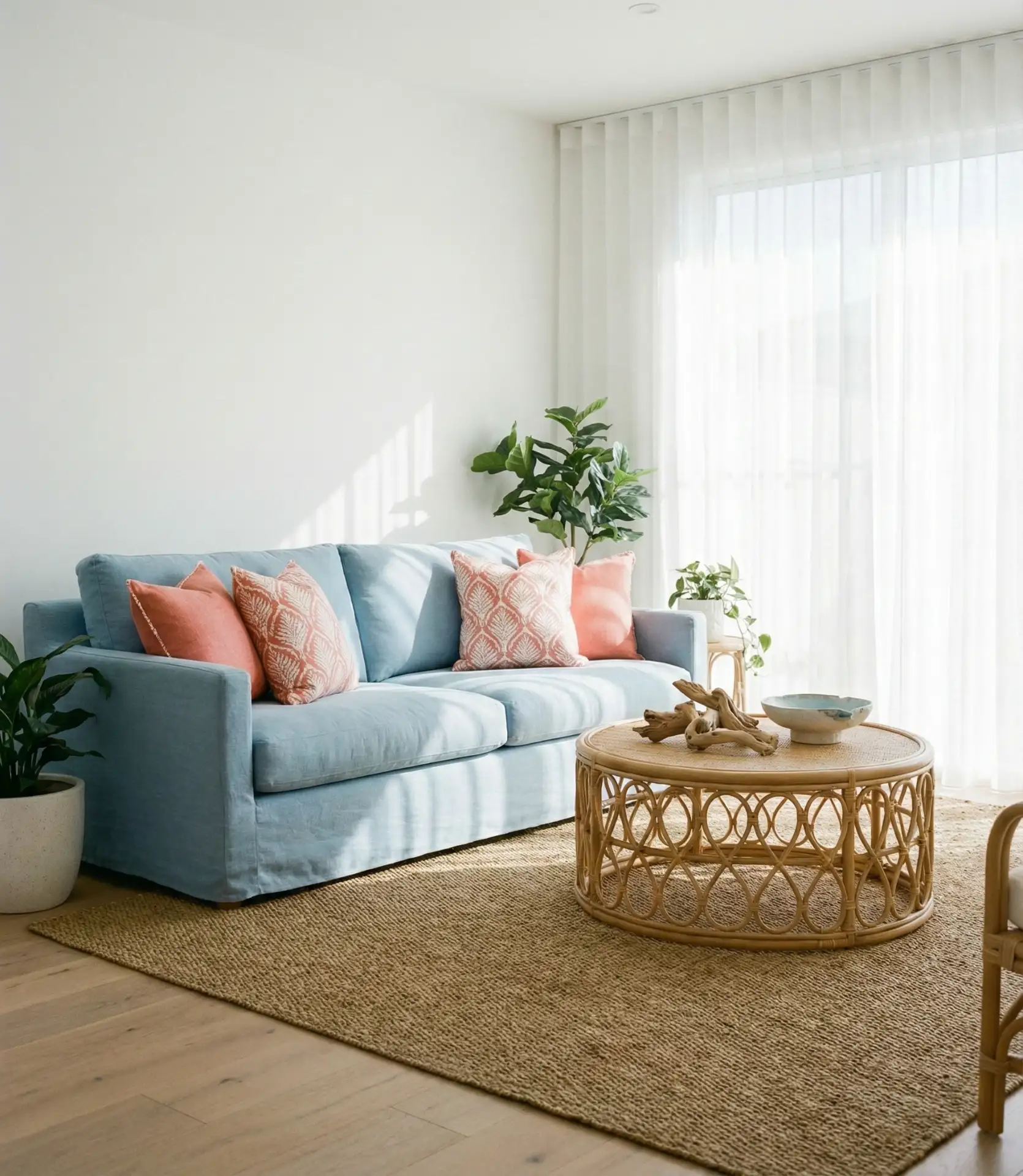 Blue Sofa With Coastal-Inspired Accents 1