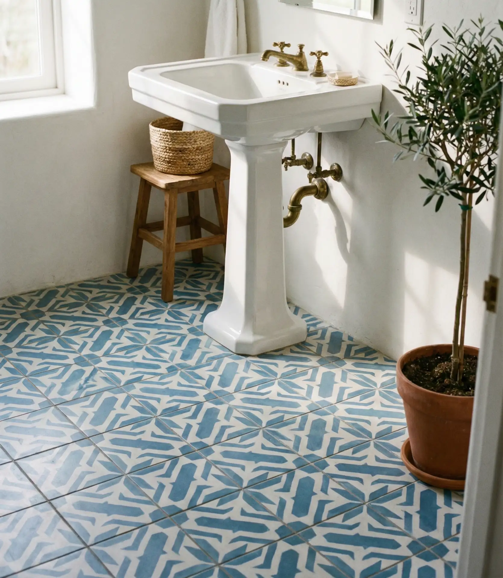 Blue and White Patterned Floor Tile 1