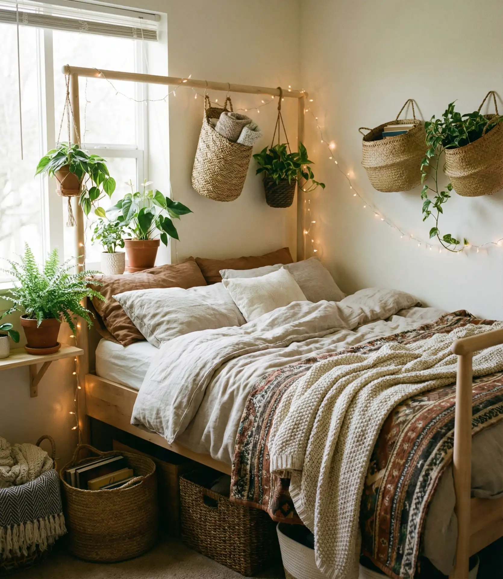 Bohemian Loft Bed with Macramé and Plants 2