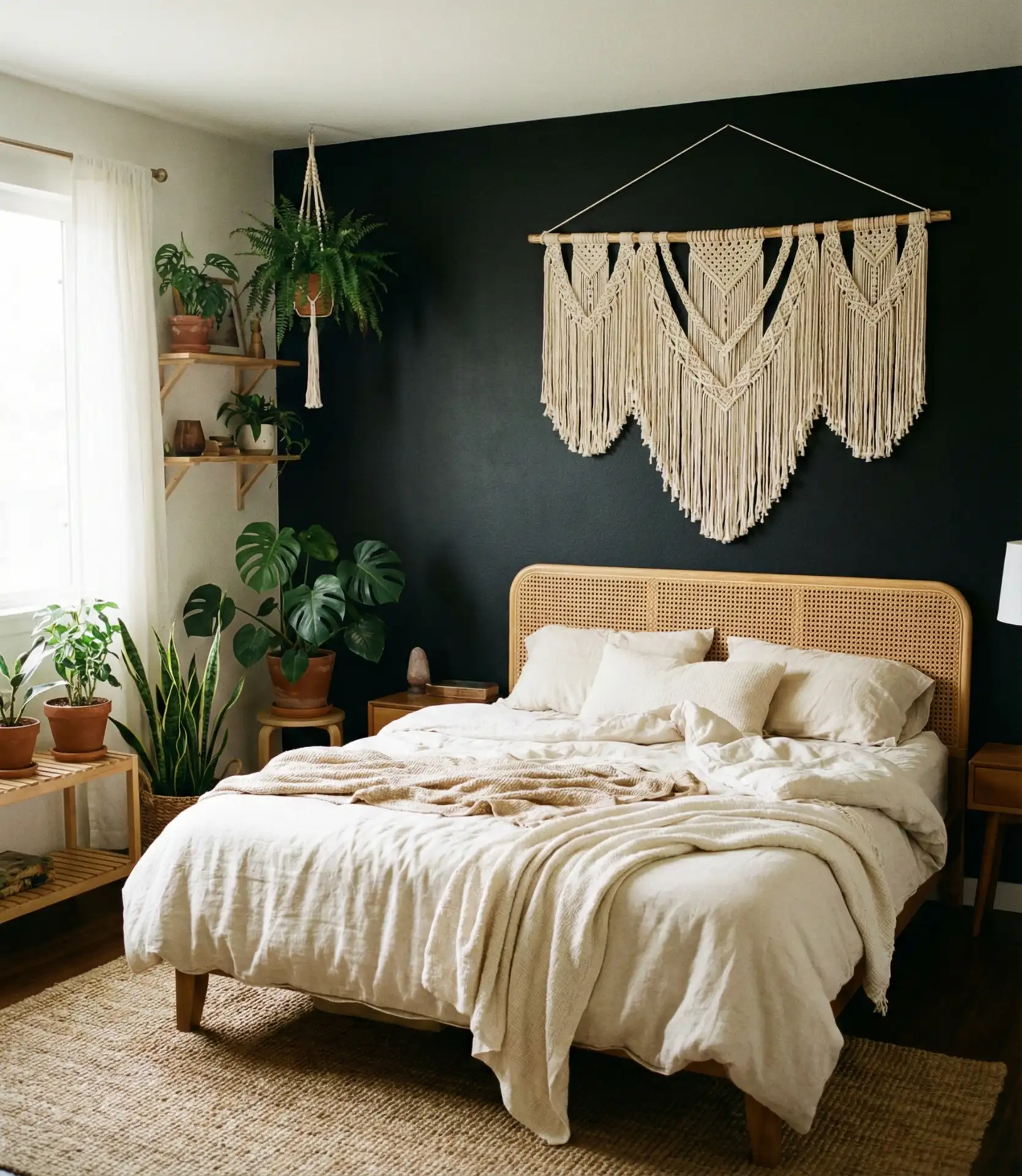 Boho Black Accent Wall with Macrame and Texture 1