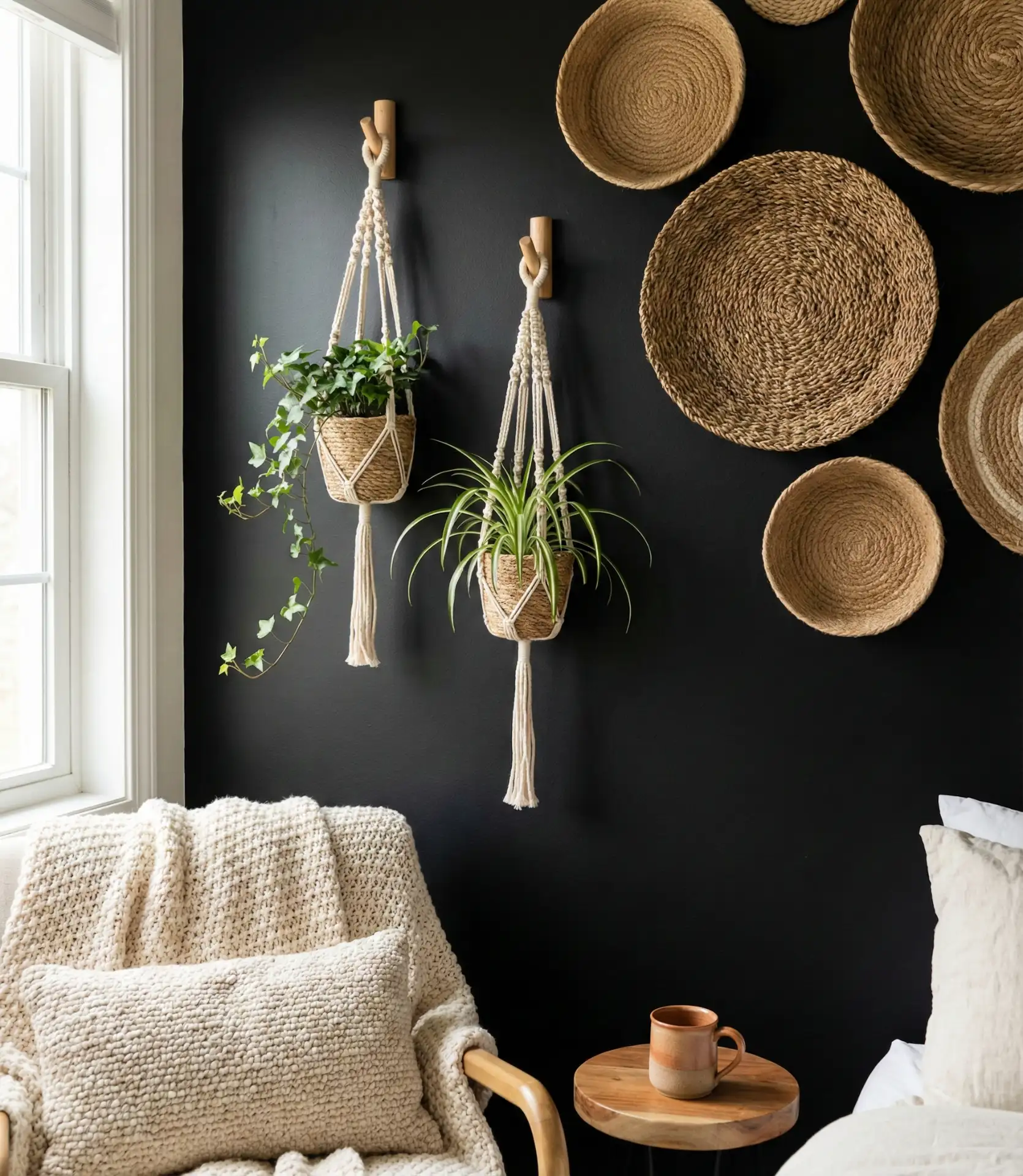 Boho Black Accent Wall with Macrame and Texture 2