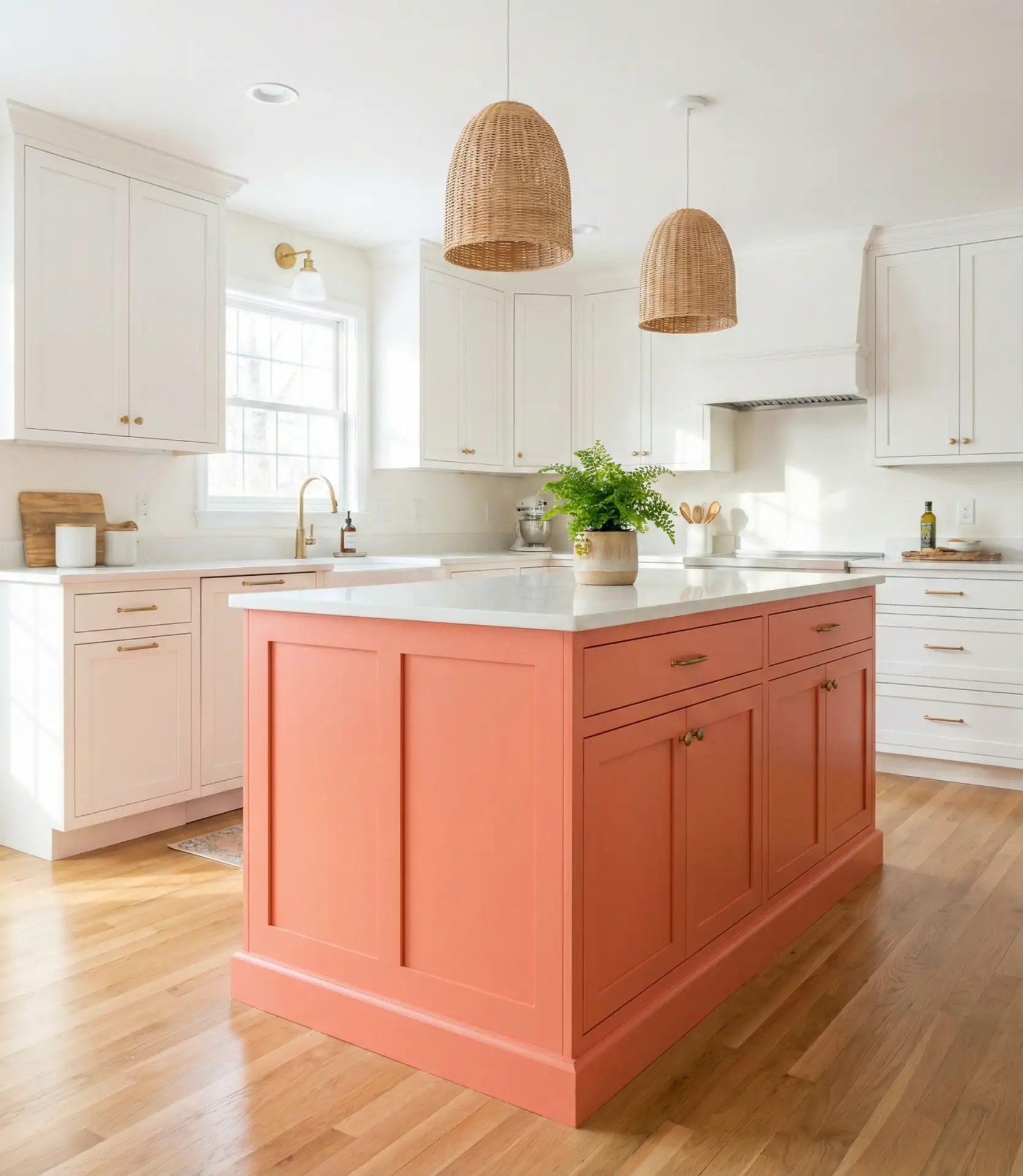 Bright Coral Island in White Kitchen 1