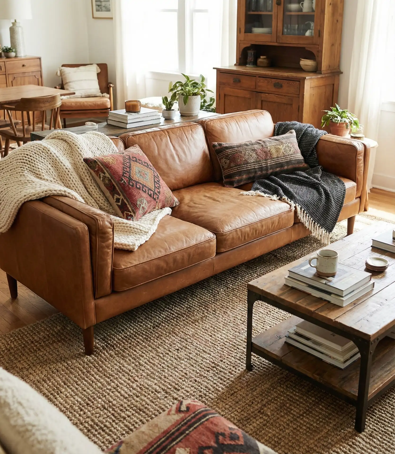 Brown Couch With Leather And Textile Mix 2