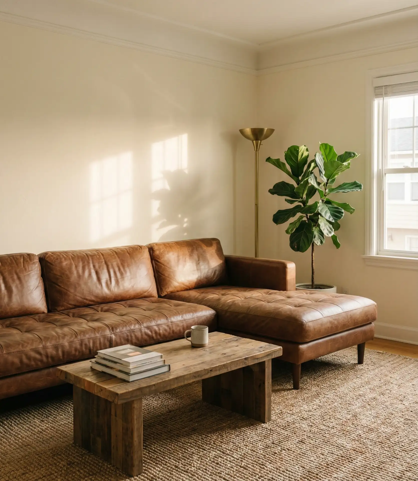 Brown Leather Sectional with Vintage-Warmth 2