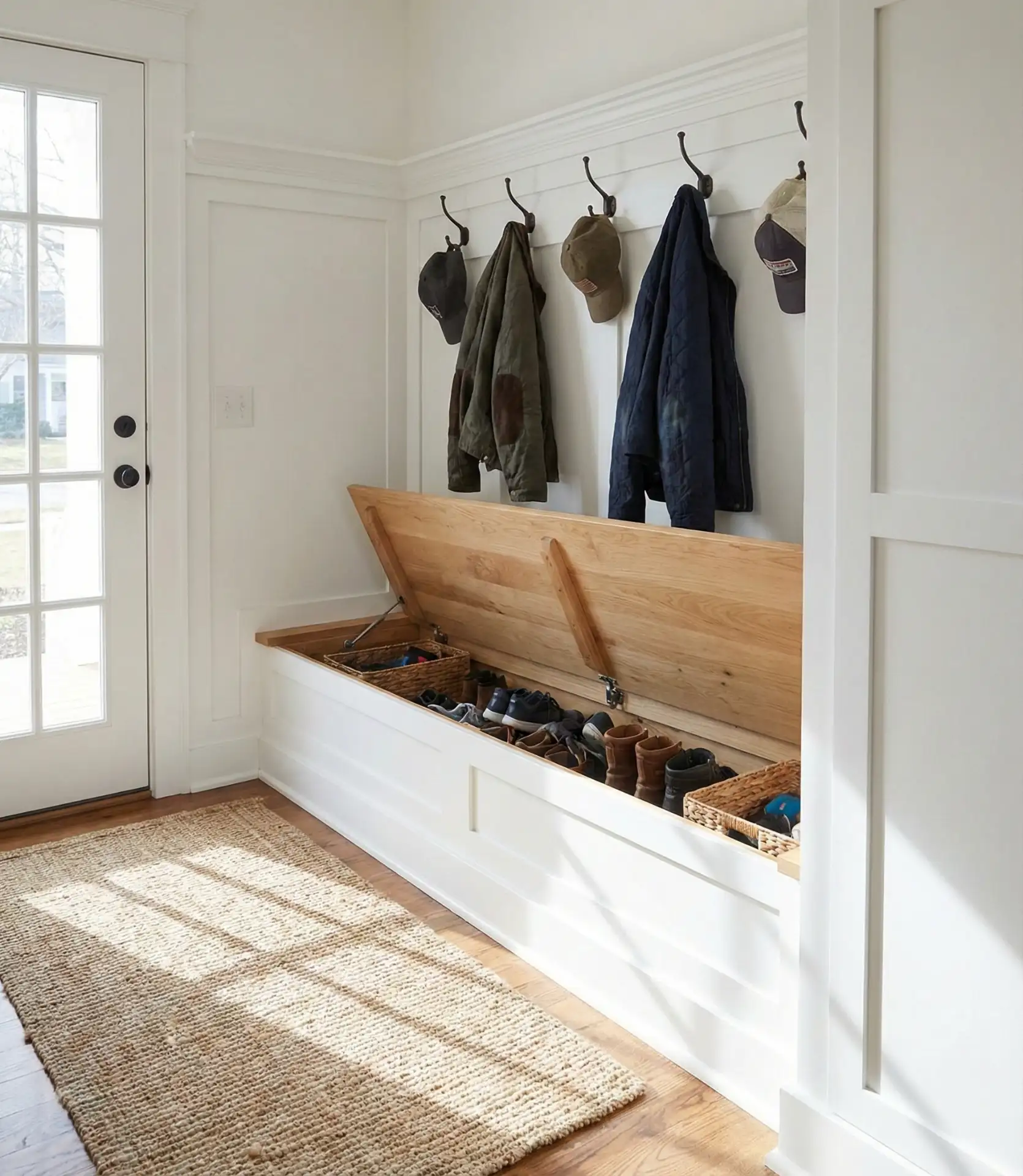 Built-In Bench with Lift-Up Seat in Entryway 1