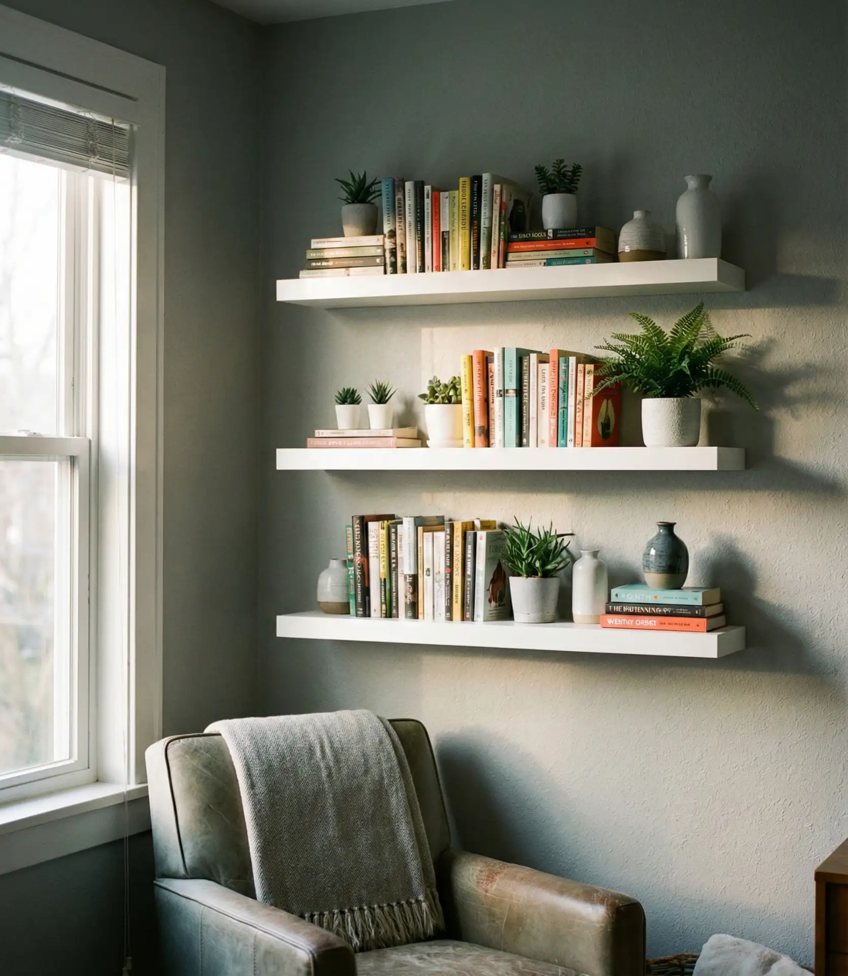 Built-In Corner Shelves for Books 1