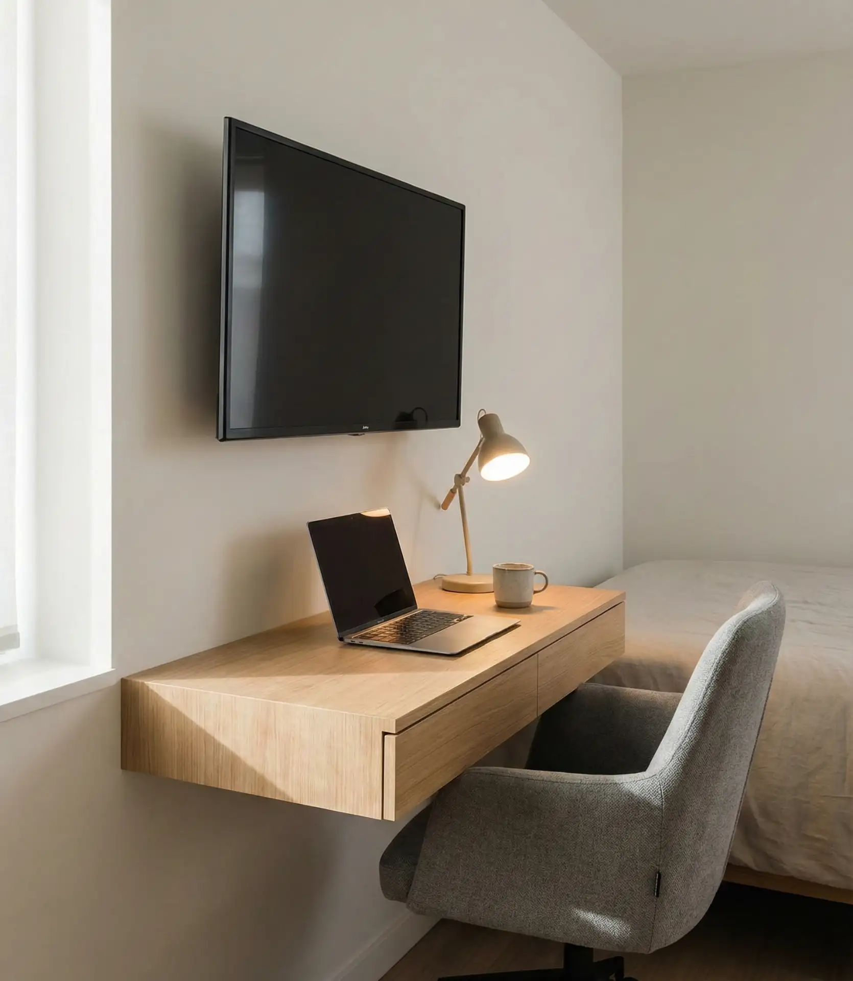 Cantilevered Study Table with Wall-Mounted Screen 2