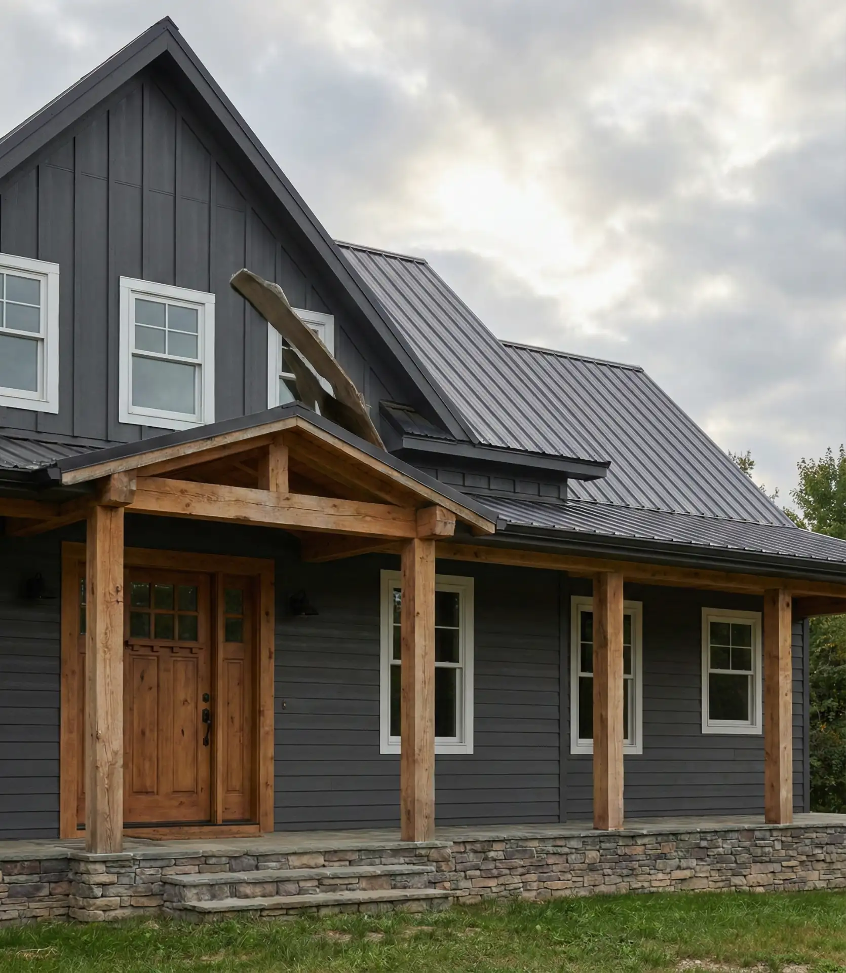 Charcoal Gray Exterior with Natural Wood Accents 1