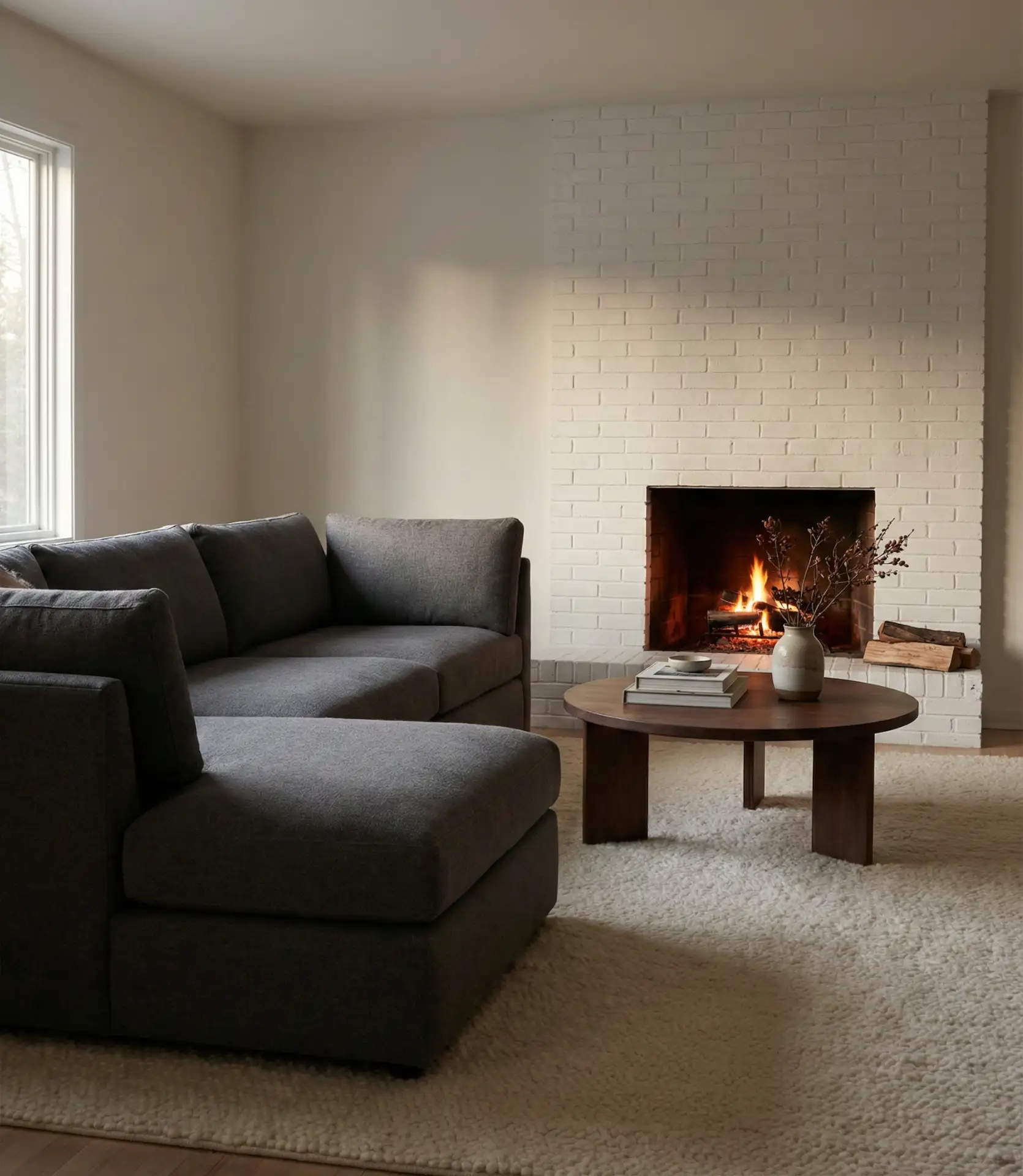 Charcoal Grey Sectional with Fireplace Focal Point 1