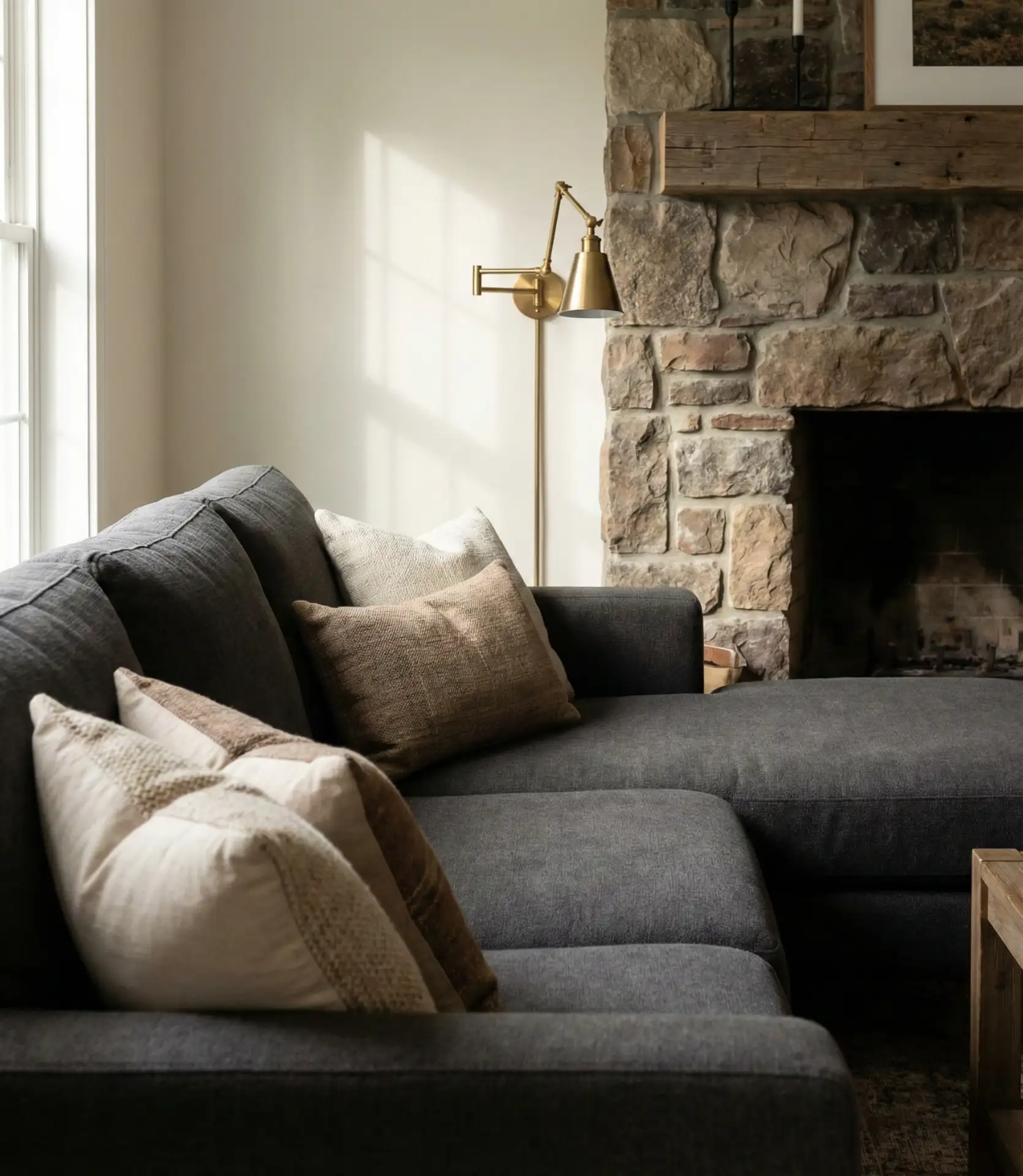 Charcoal Grey Sectional with Fireplace Focal Point 2