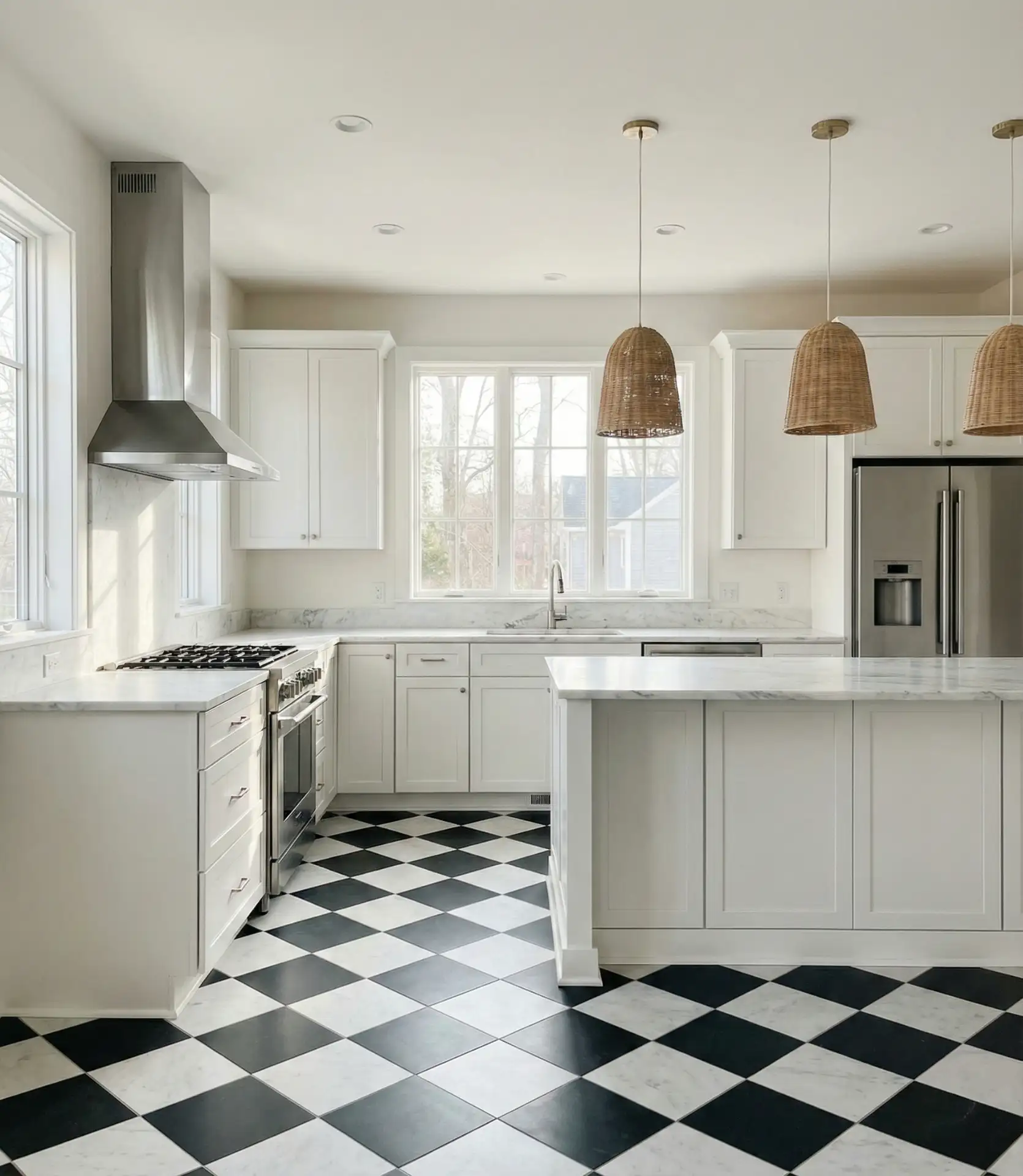 Classic Checkered Floor Tiles with Modern Cabinets 2