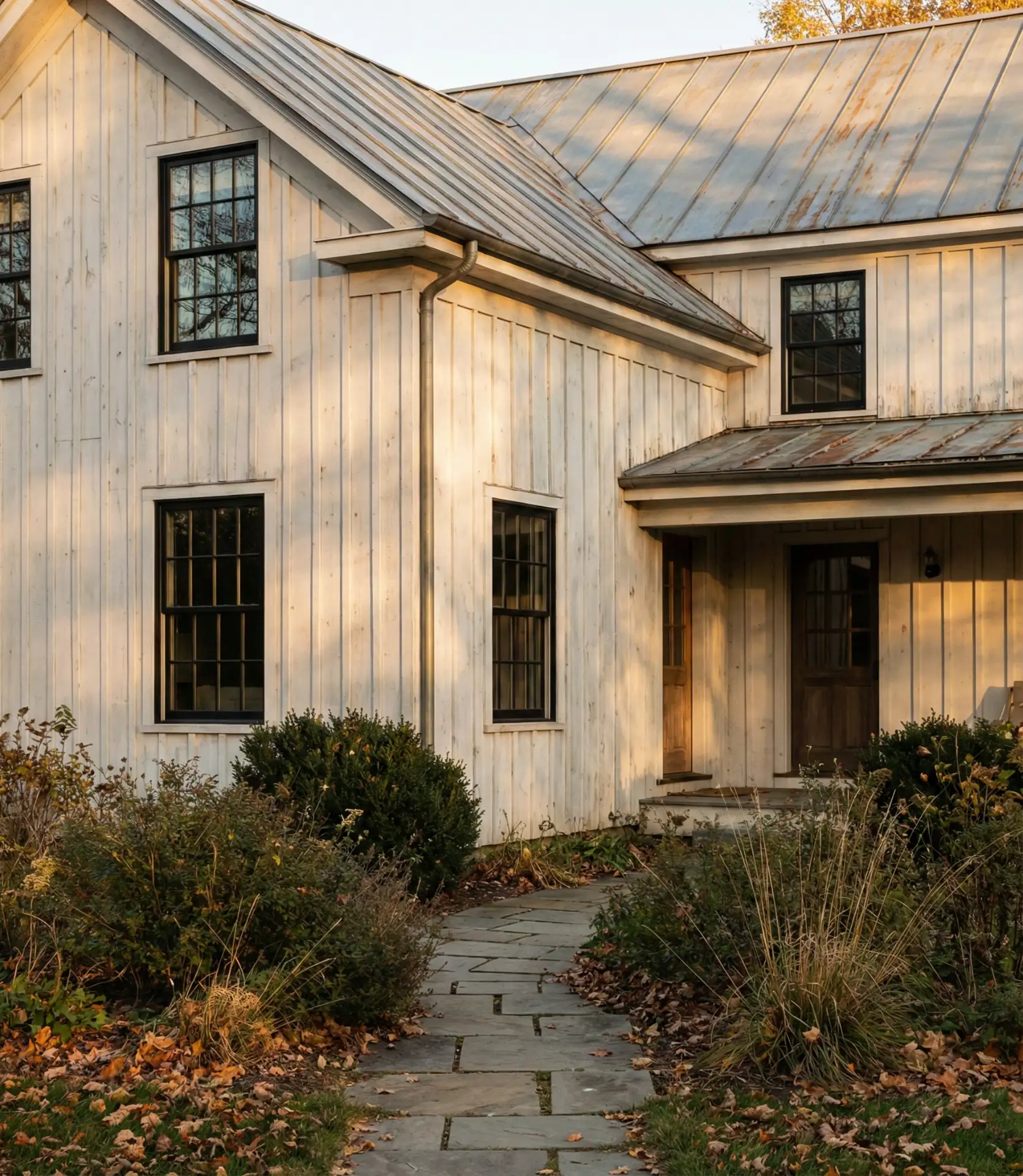 Classic White Board-and-Batten with Black Windows 1