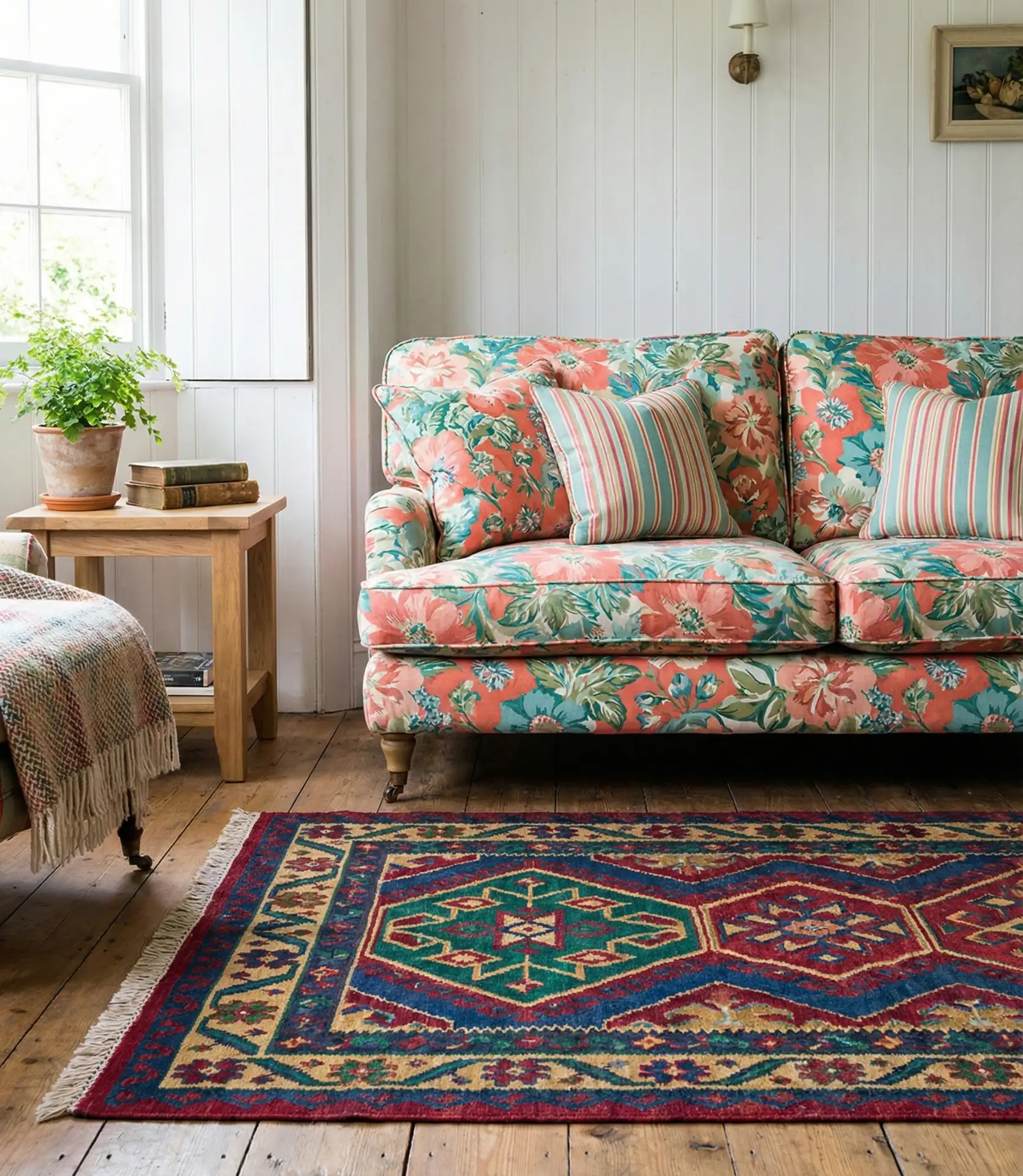 Colorful Cottage Living Room with Bold Textiles 1
