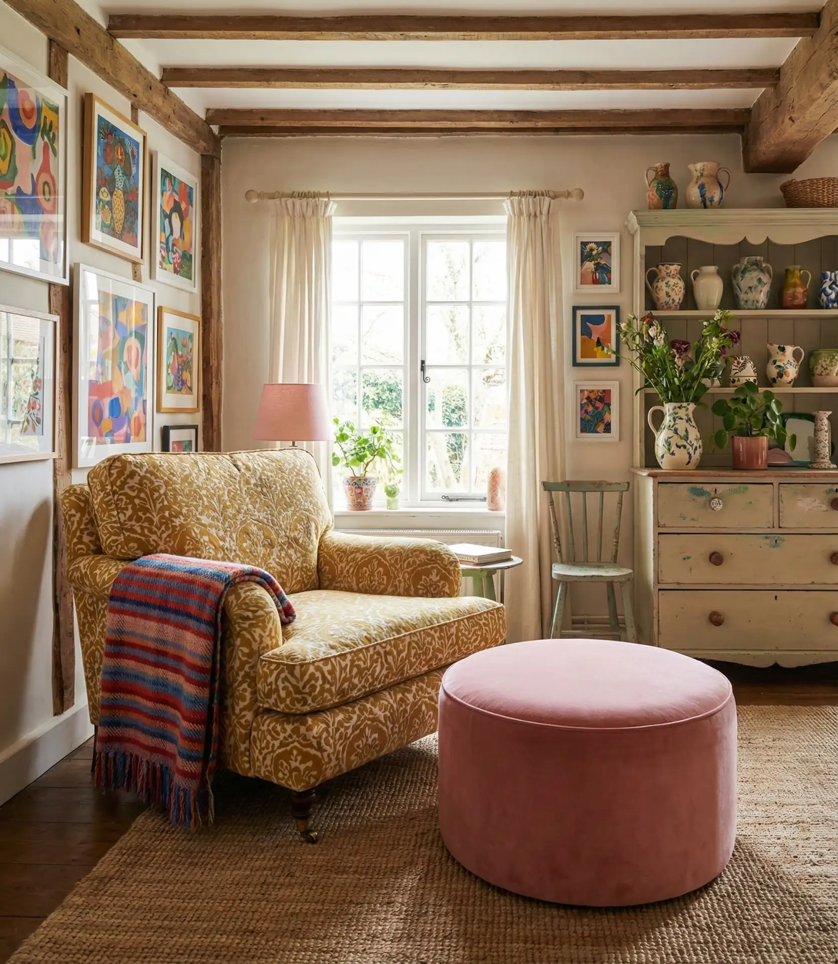 Colorful Cottage Living Room with Bold Textiles 2