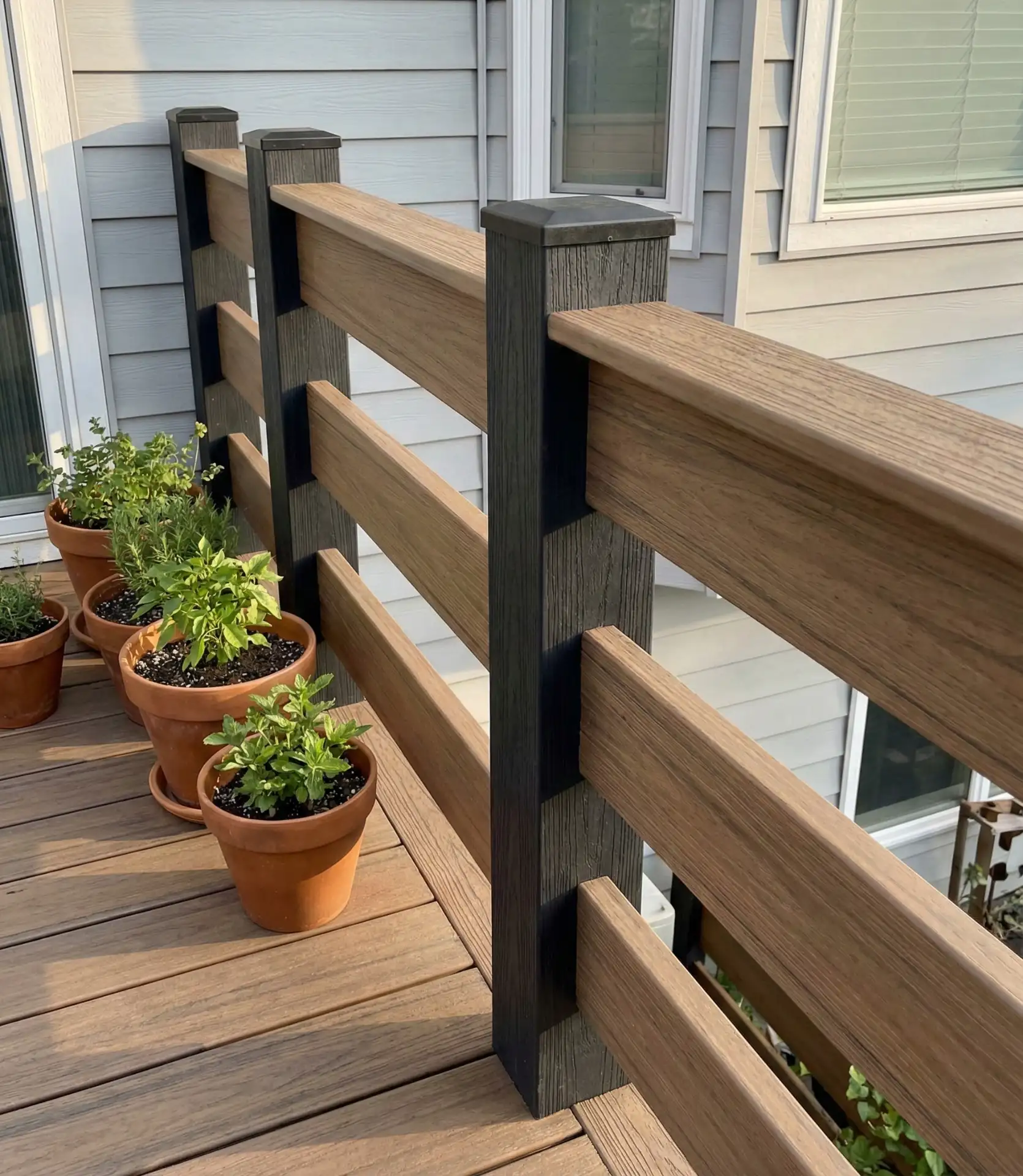 Composite Decking-Style Railing in Mixed Tones 1