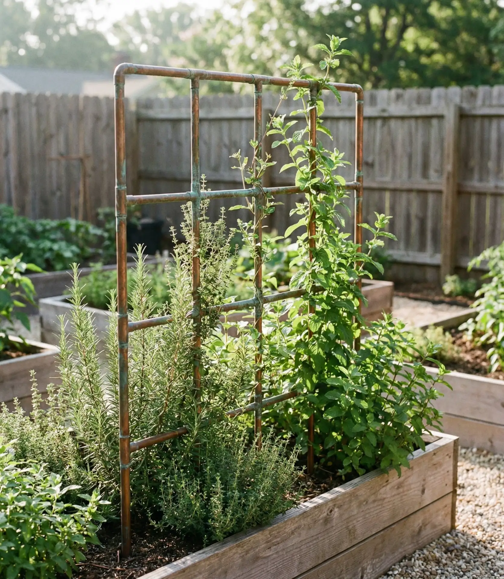 Copper Pipe Trellis for Outdoor Raised Beds 2
