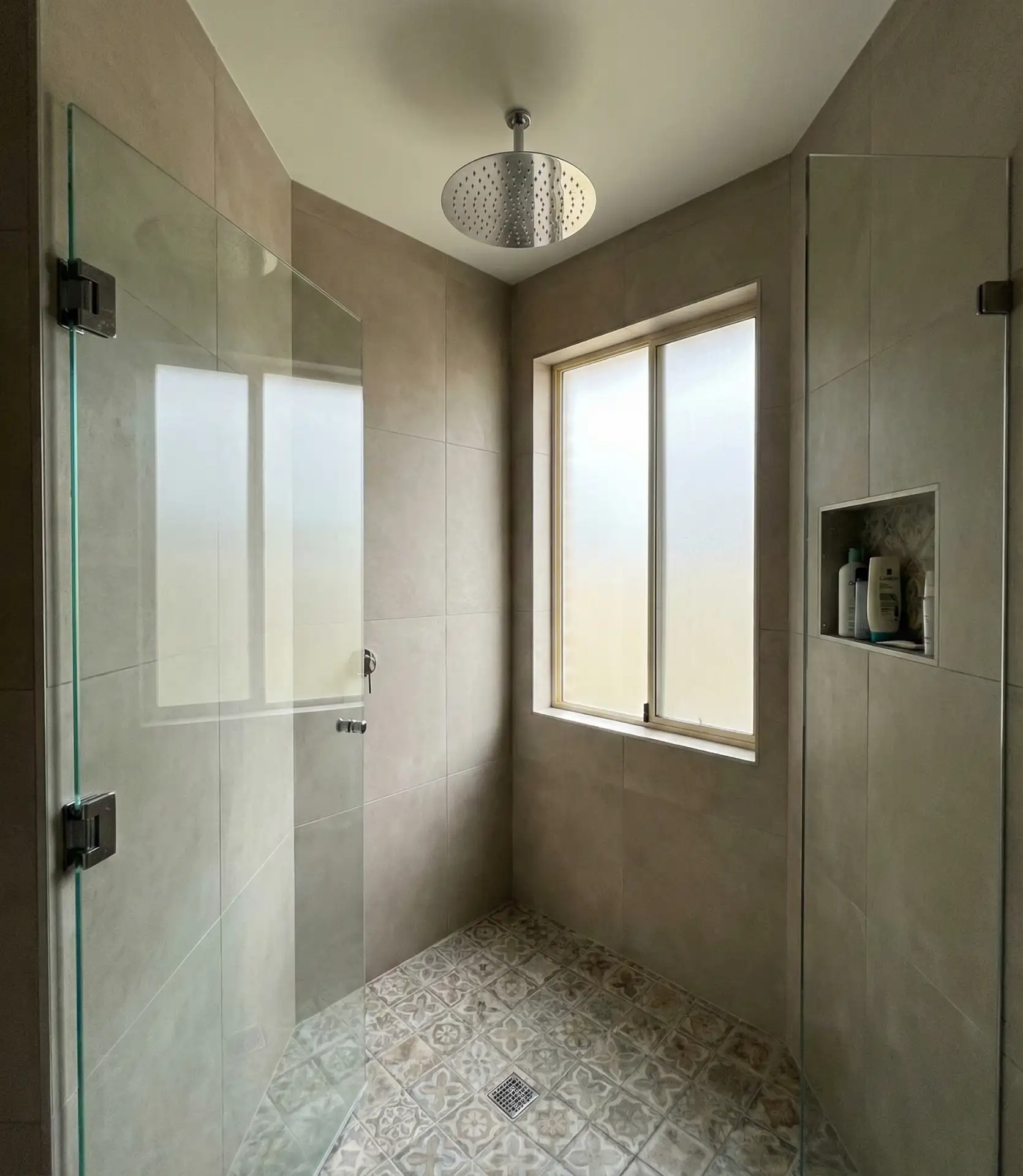 Corner Glass Walk-In Shower with Neo-Angle Entry 1