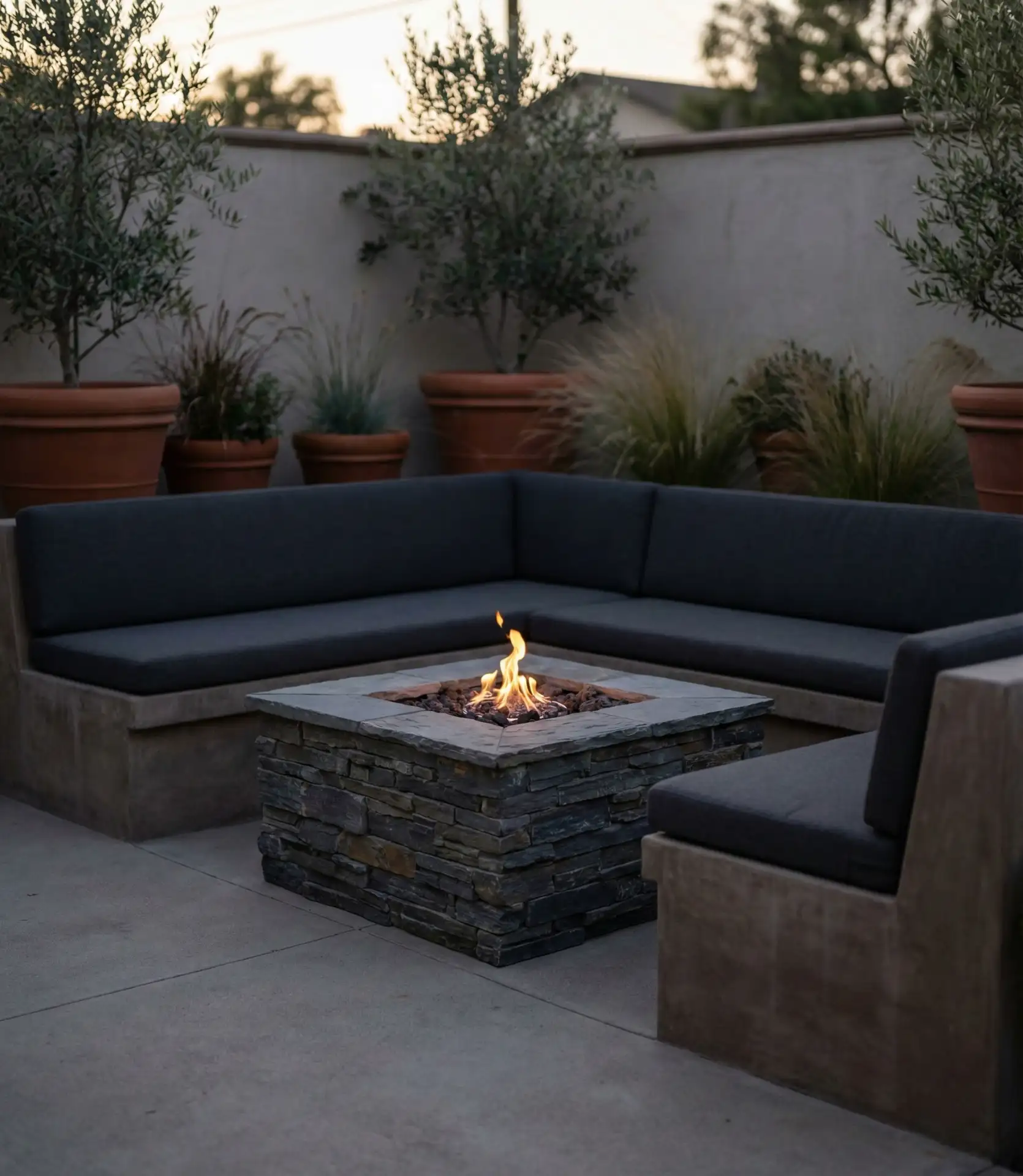 Corner Patio Fire Feature with L-Shaped Seating 2