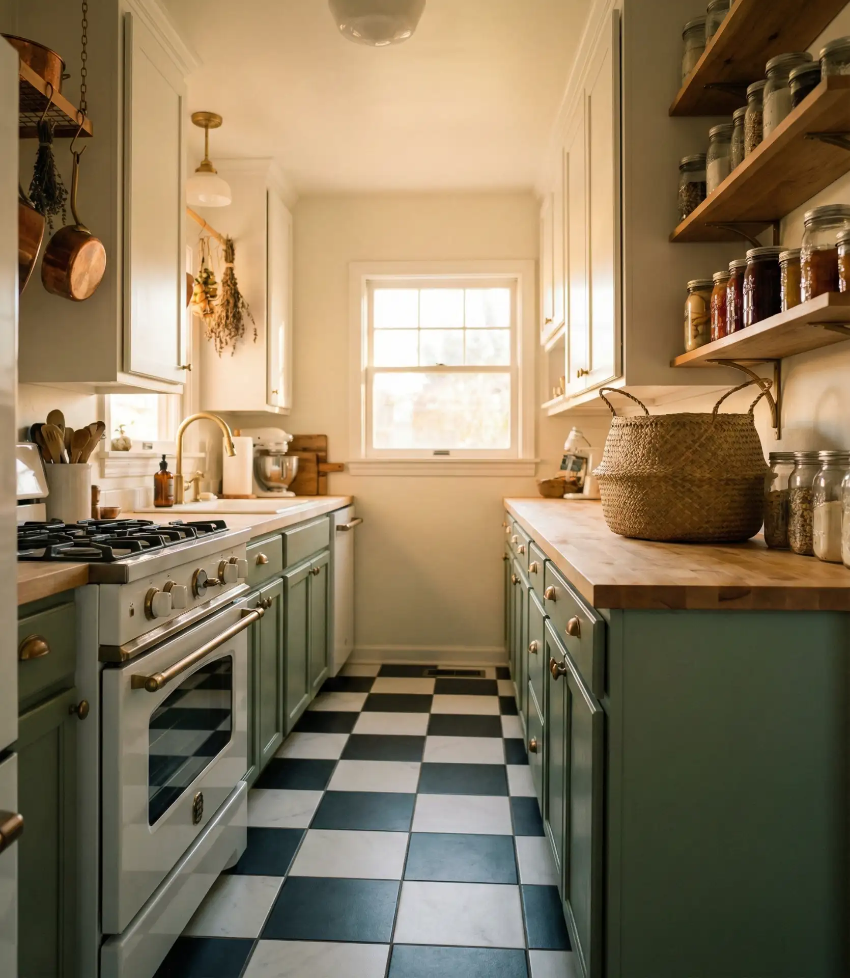 Cottage-Style Galley Kitchen with Vintage Charm 1
