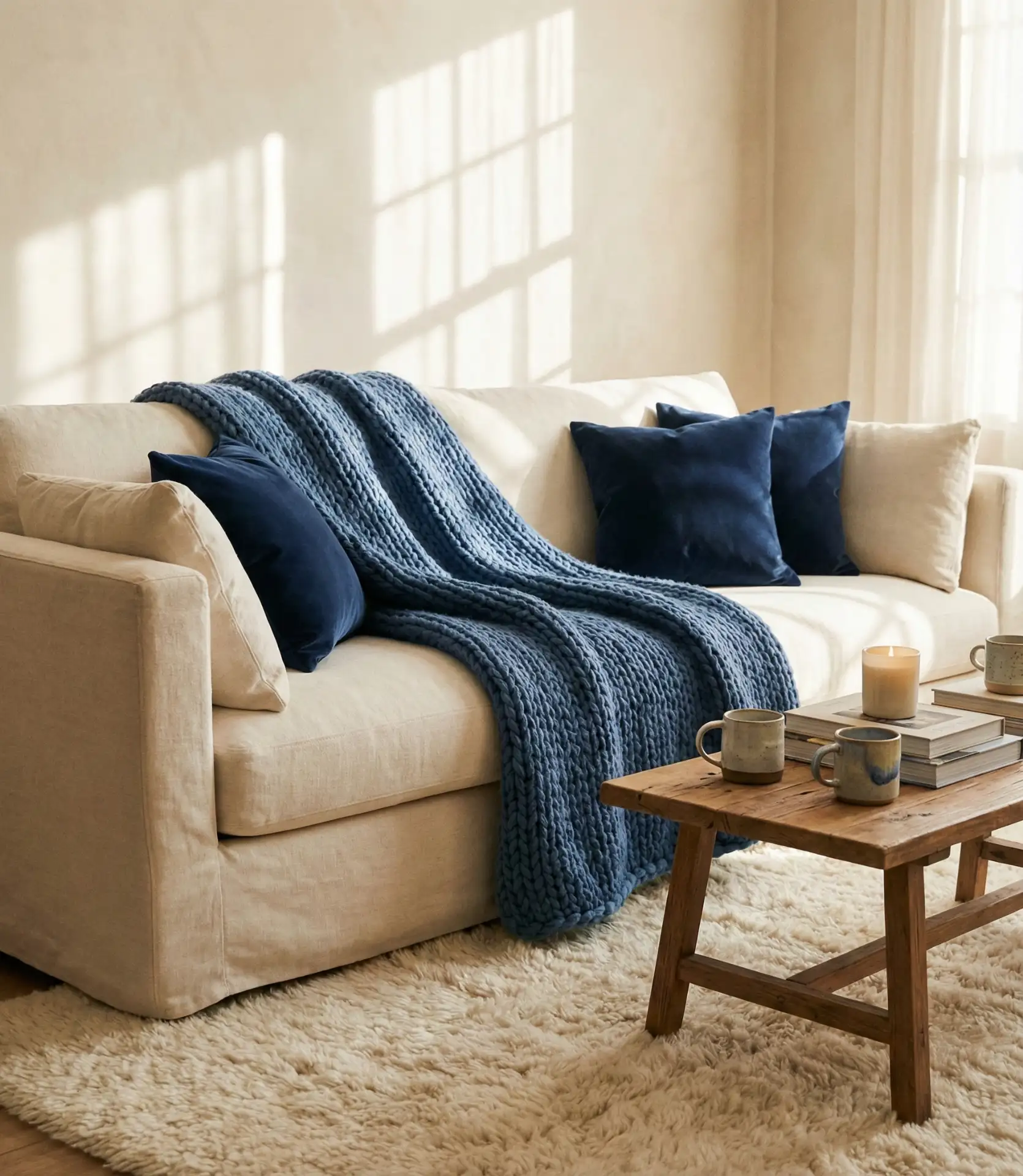 Cozy Blue Throws and Layered Textures 1