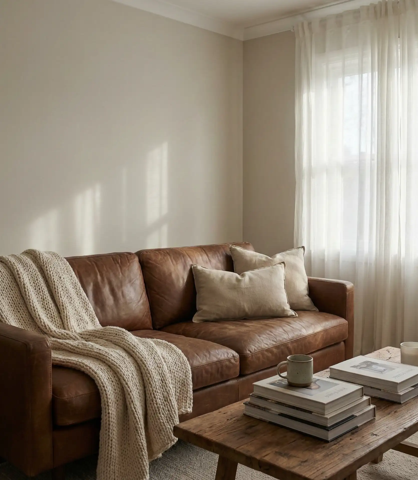 Cozy Brown Leather Sofa With Layered Textures 2