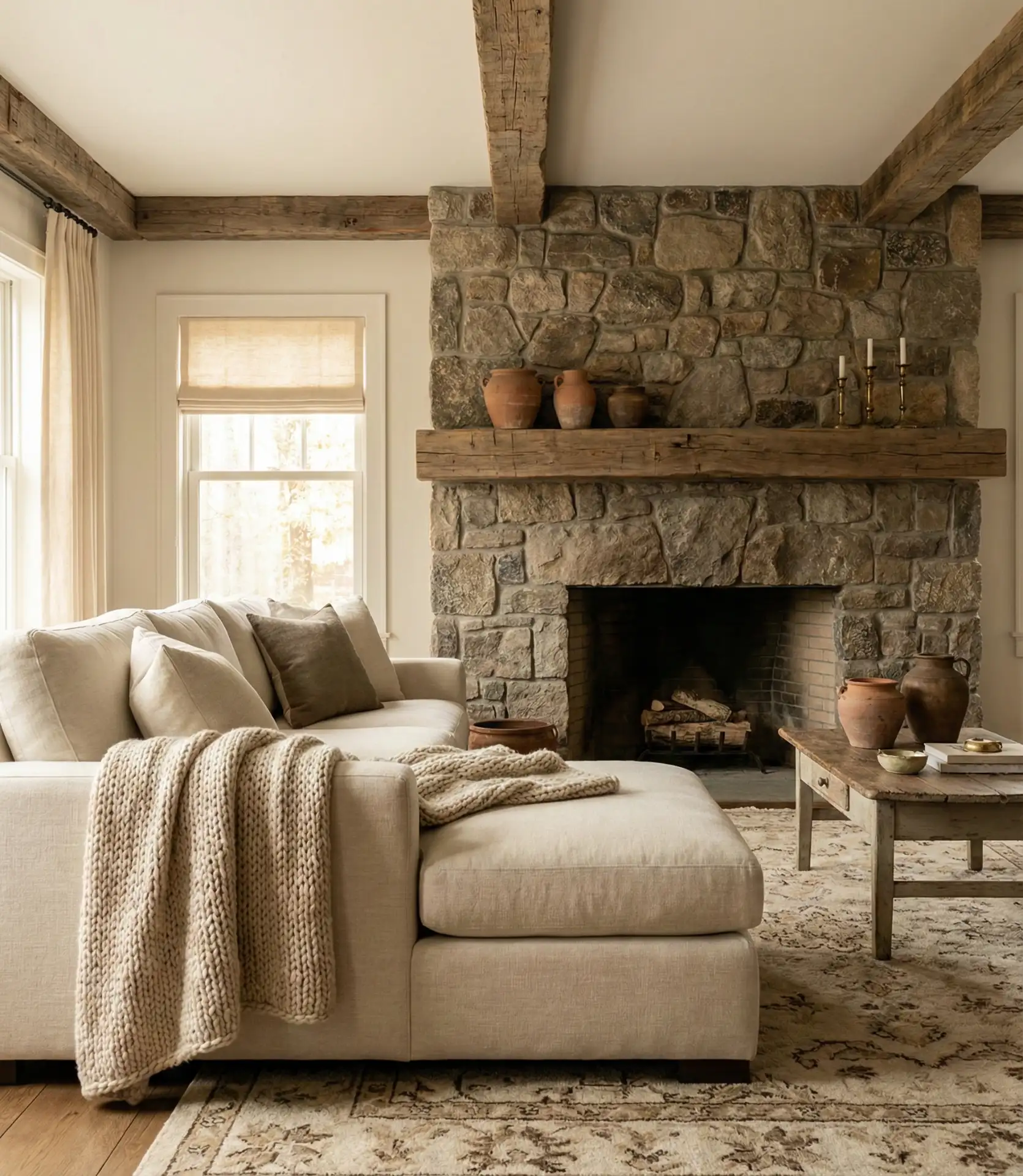 Cozy Fireplace Retreat with Layered Textures 2