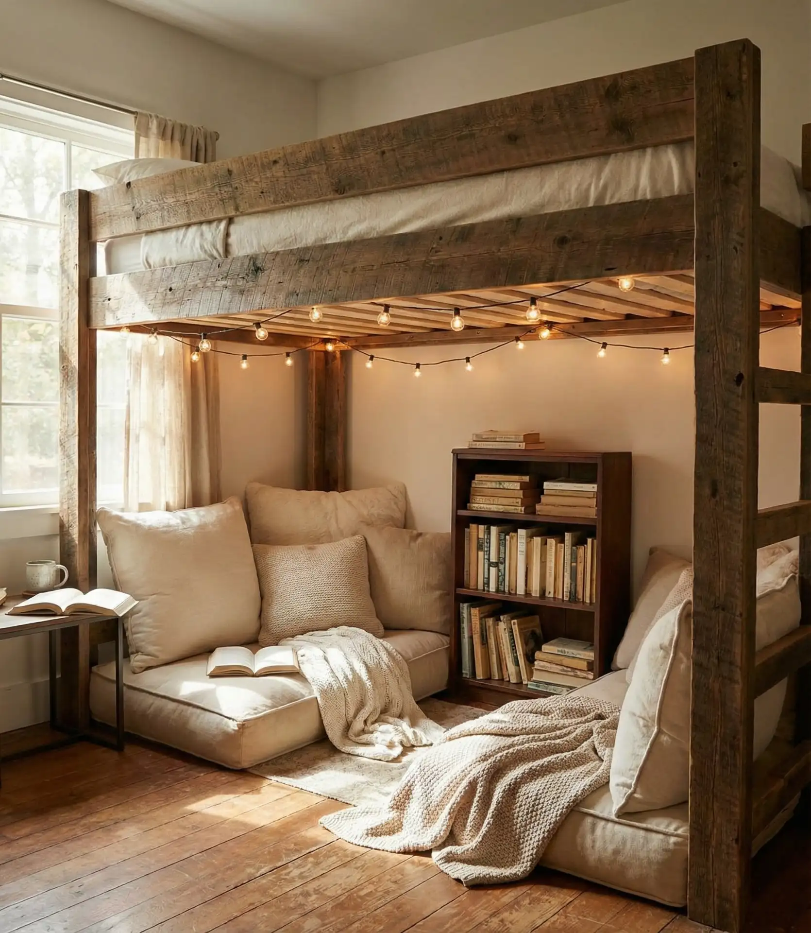 Cozy Loft Bed with Reading Nook Below 1