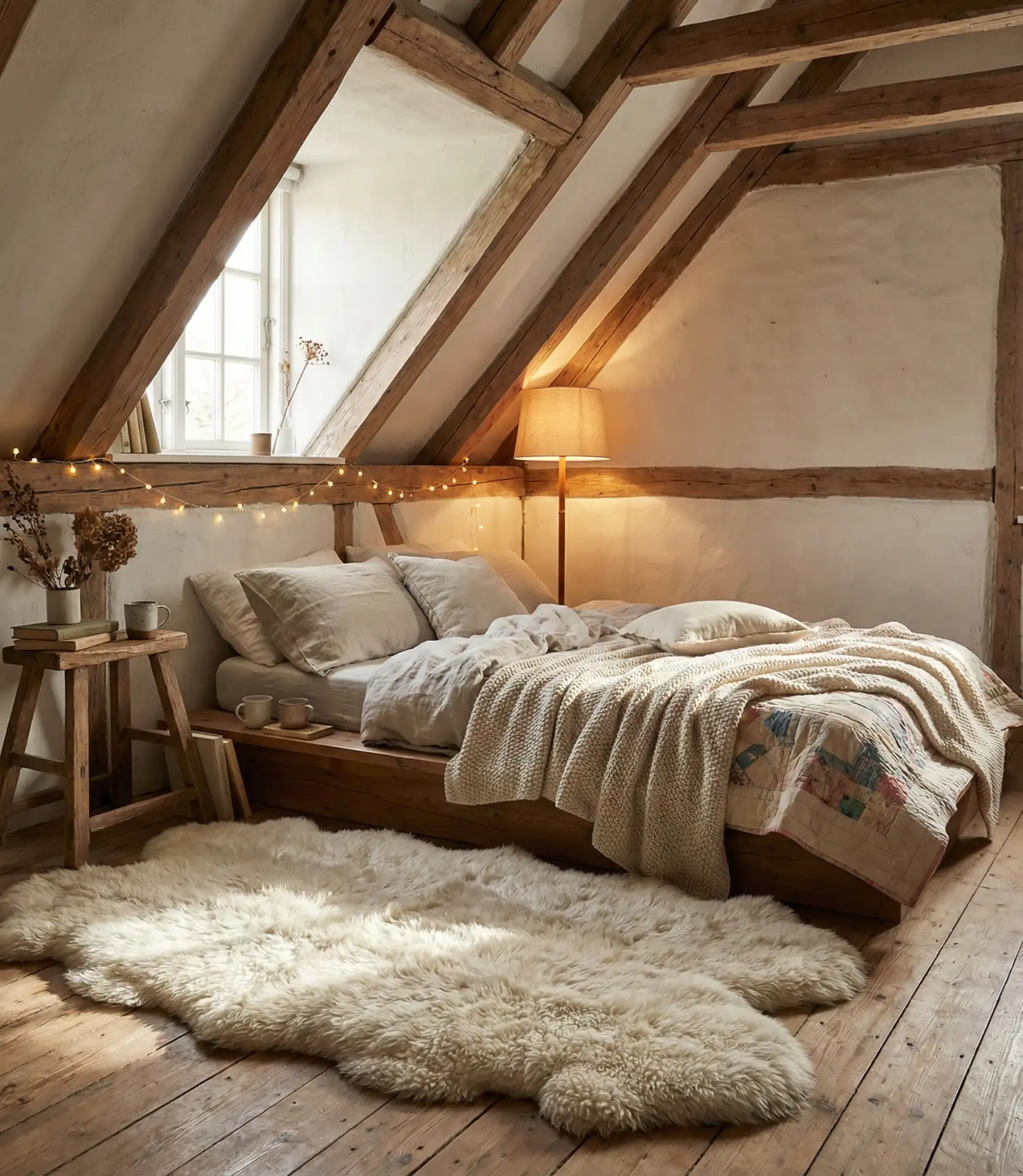 Cozy Slanted Ceiling with Exposed Beams 2