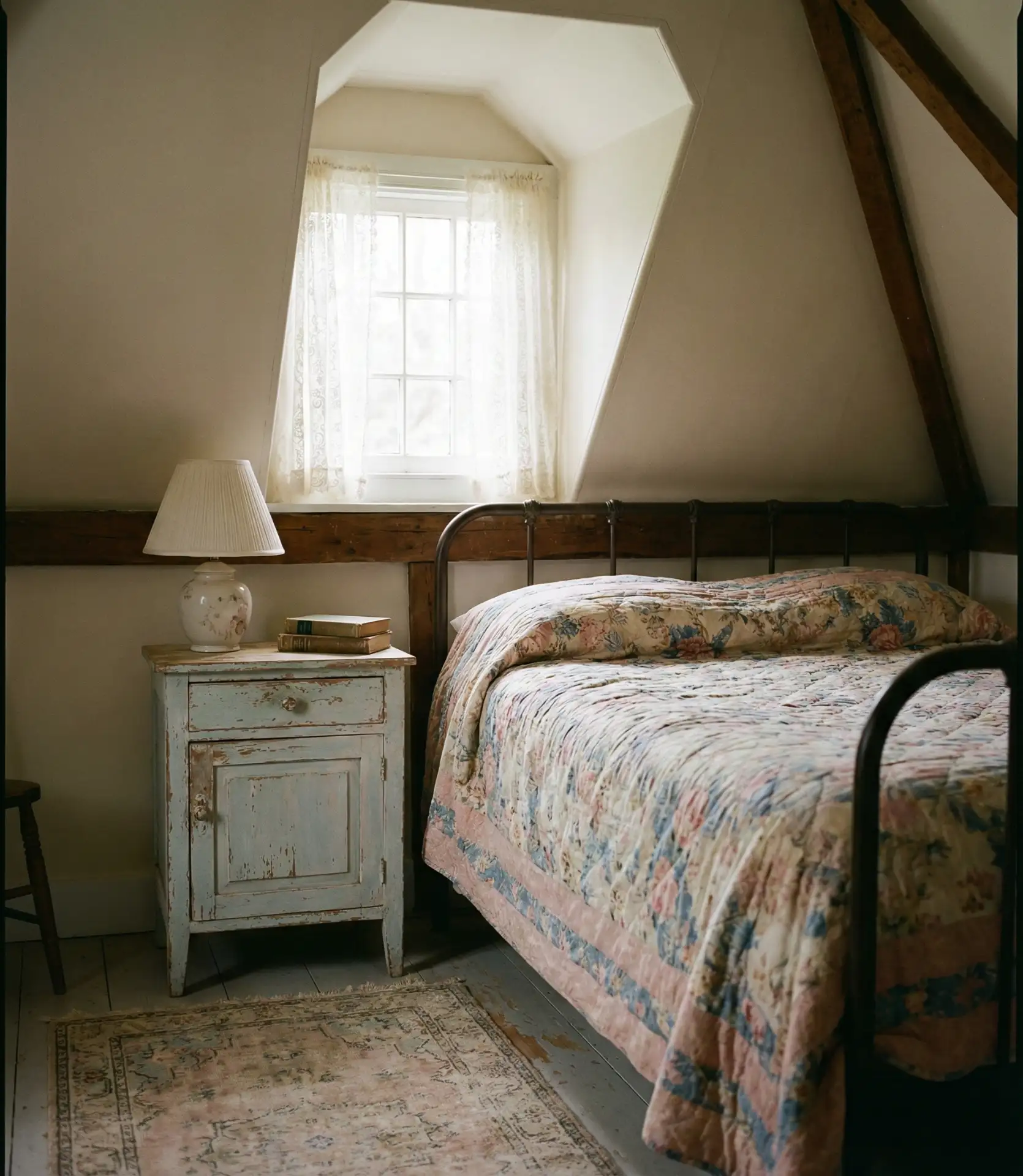 Cute Cottage Attic with Floral Textiles 1
