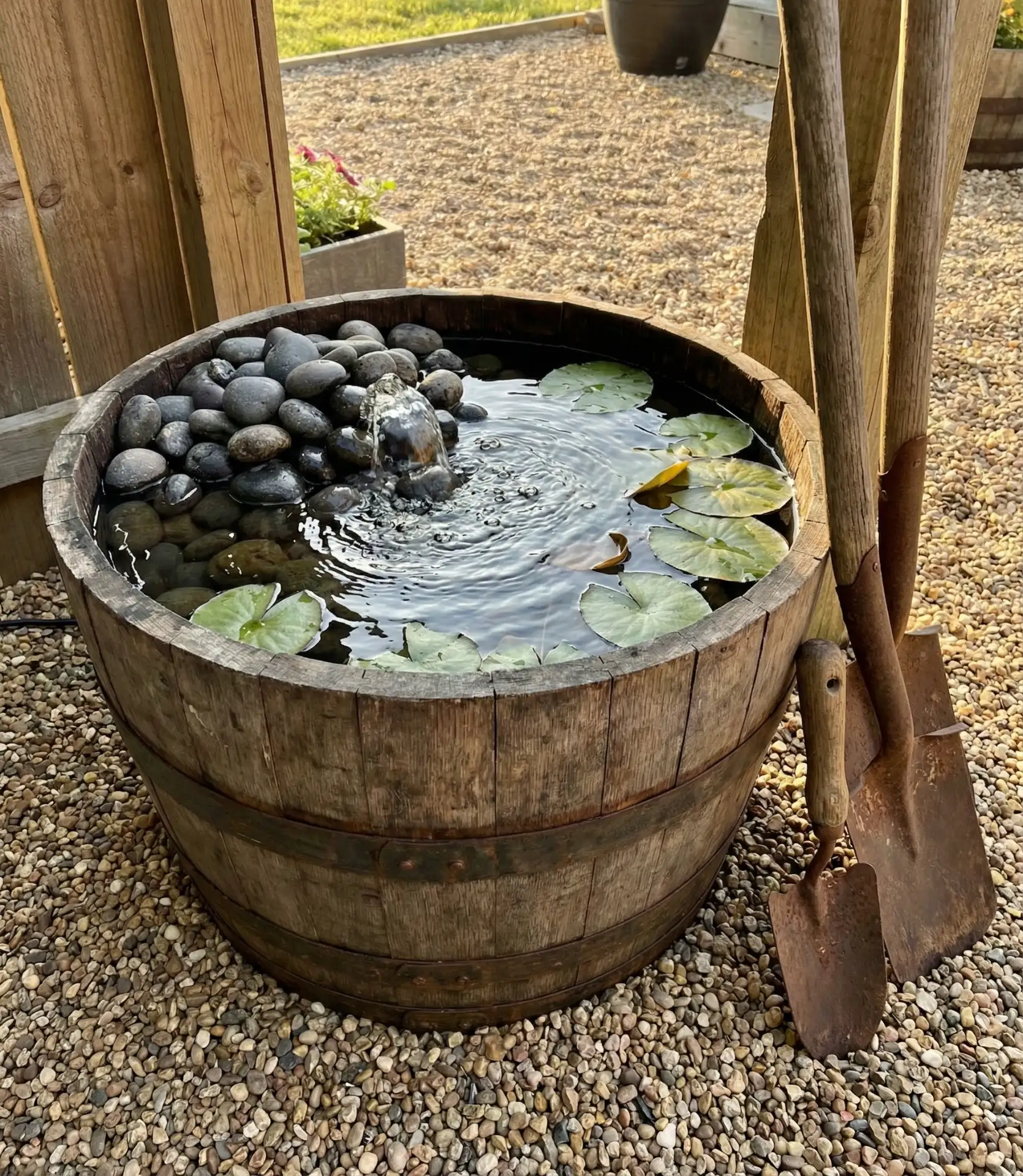 DIY Barrel Fountain with Pond Liner 2