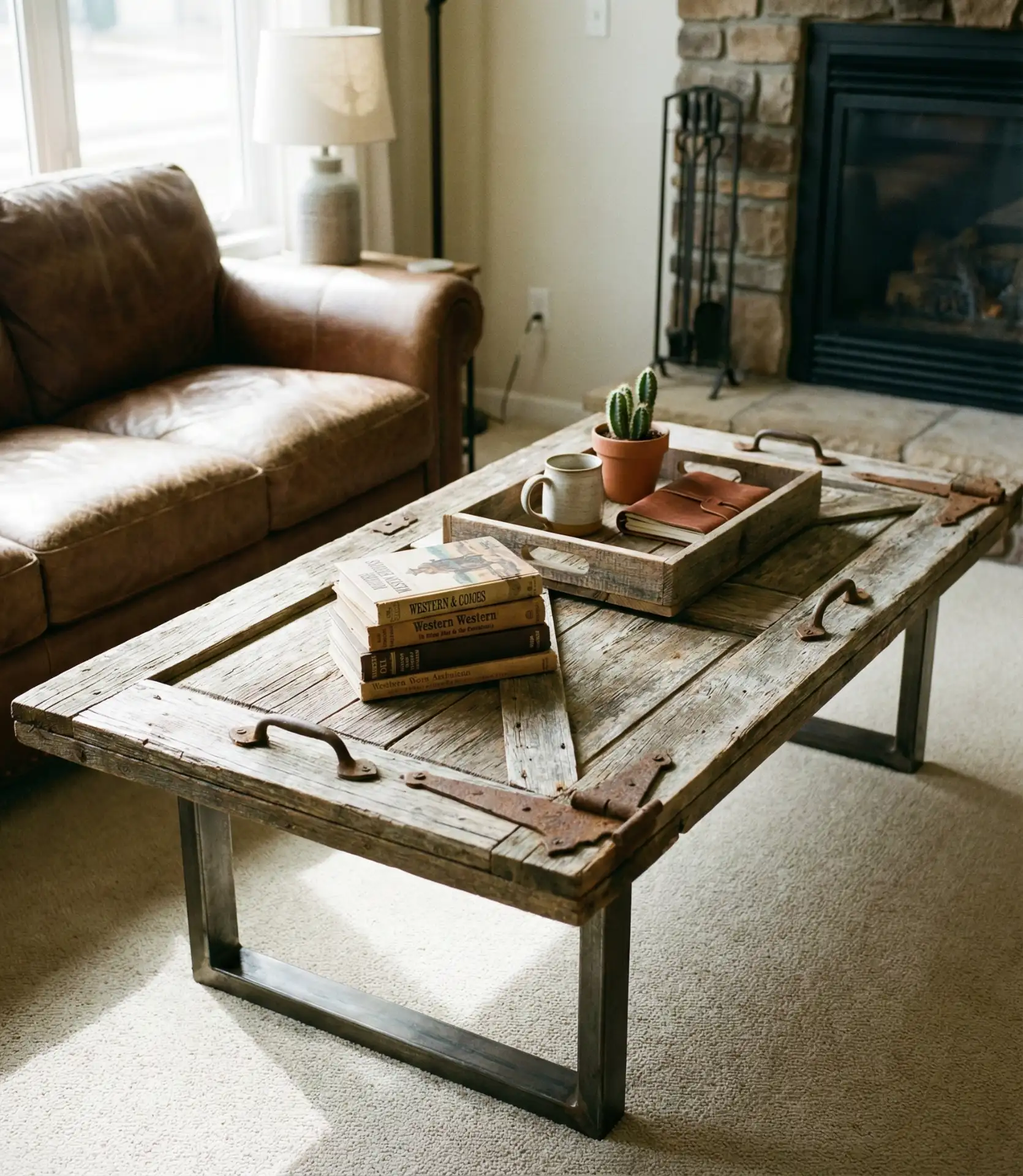 DIY Western Coffee Table from Reclaimed Barn Door 1