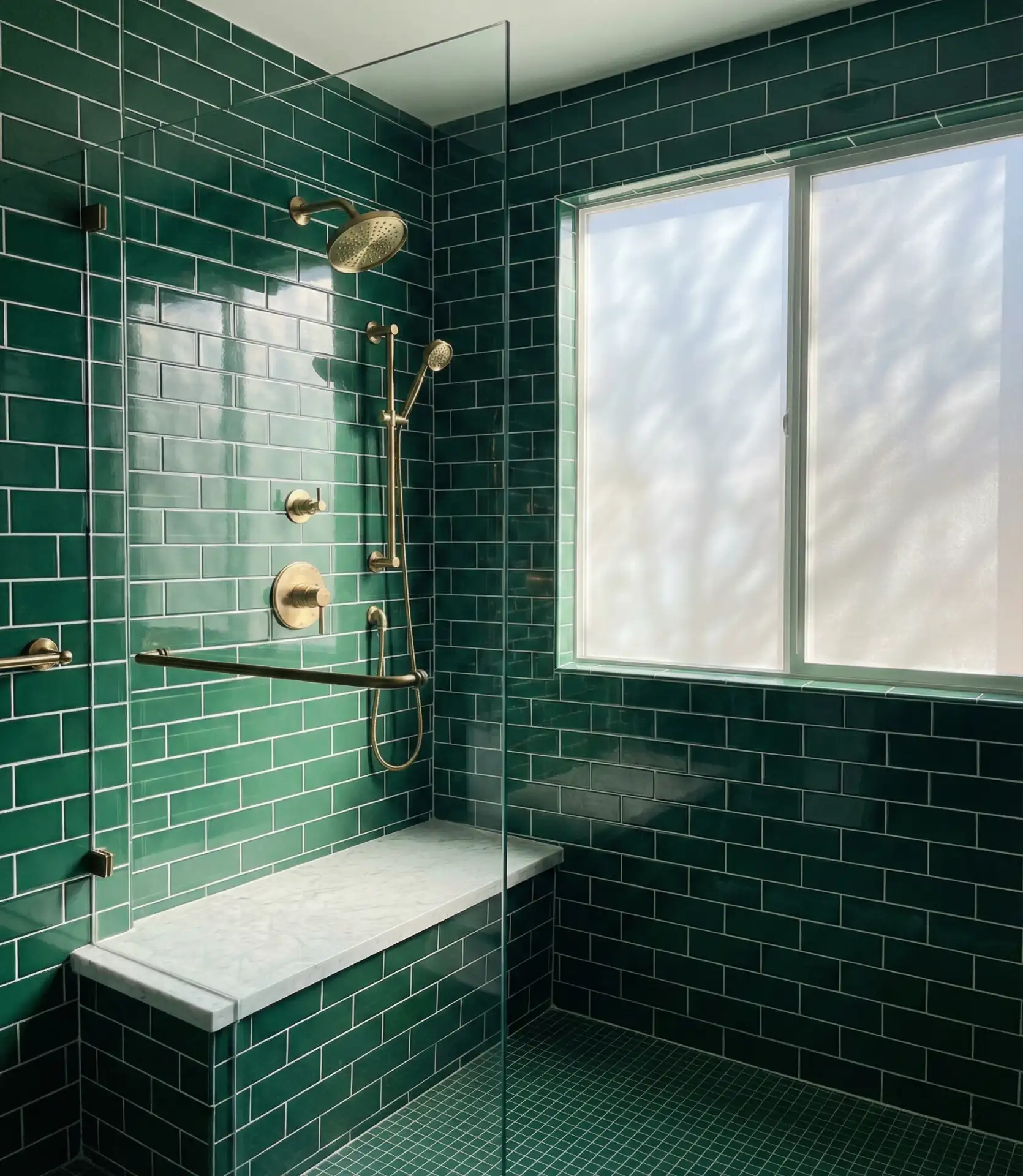 Dark Emerald Subway Tile Shower 1