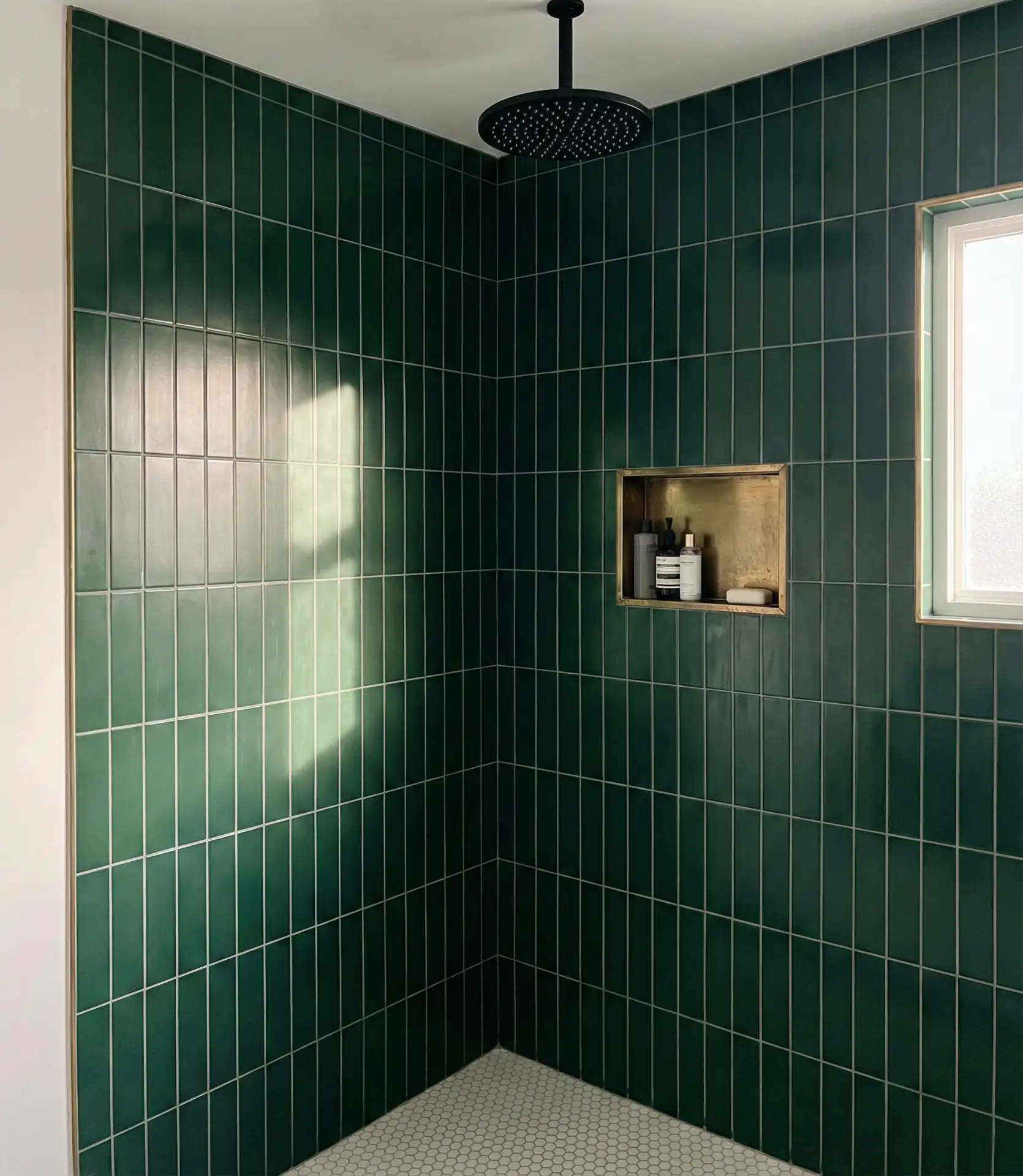 Dark Emerald Subway Tile Shower 2
