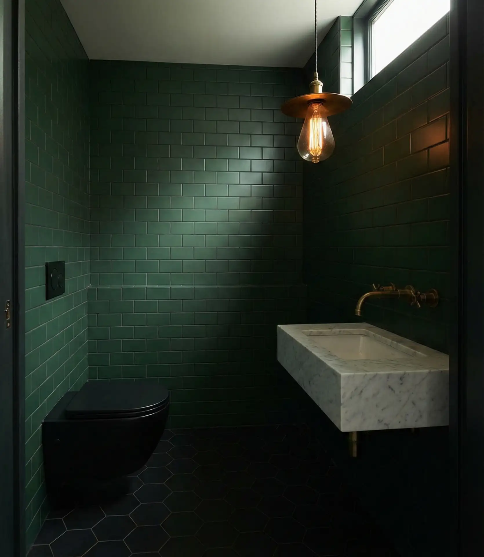 Dark Green and Black Moody Powder Room 1