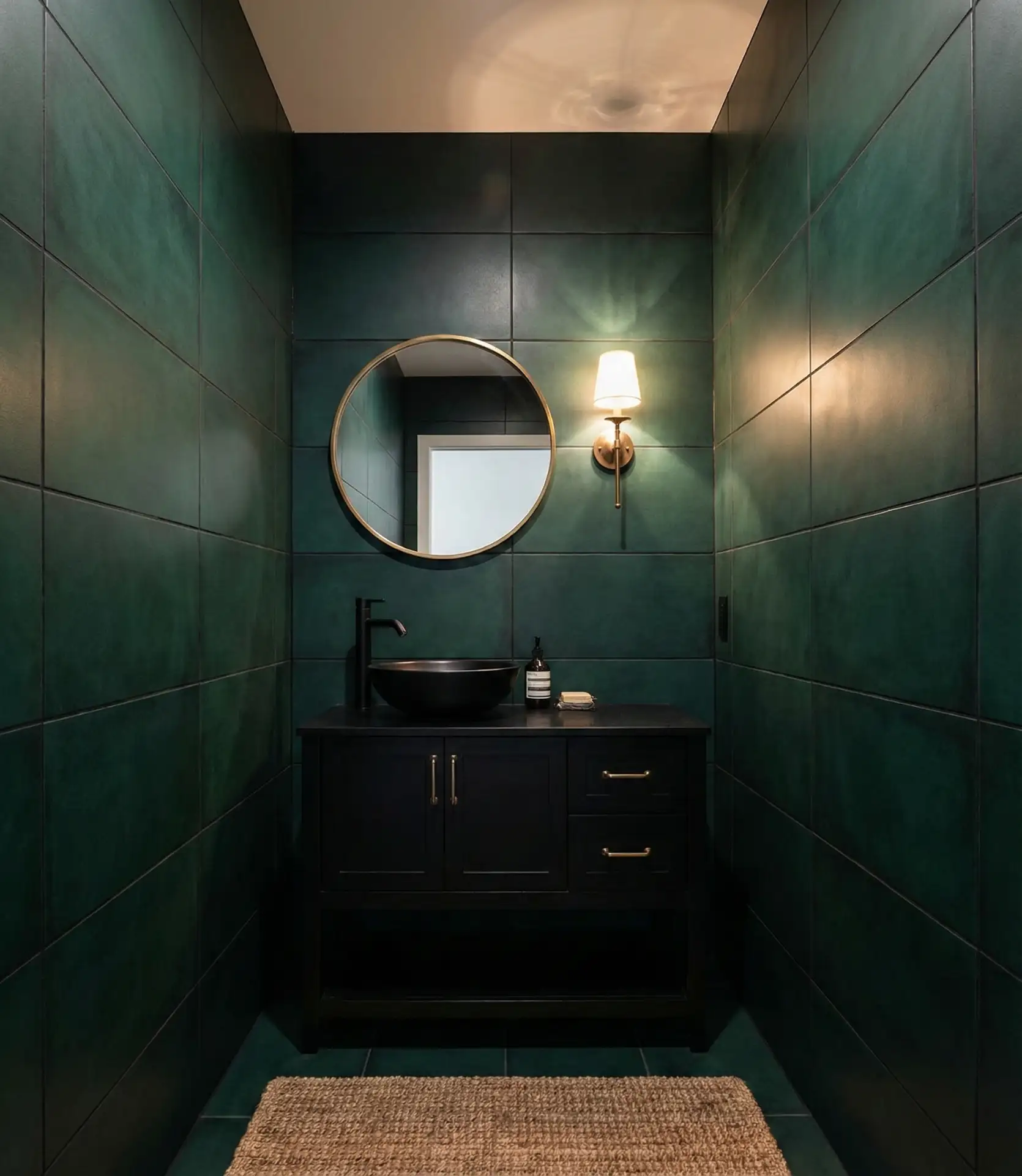 Dark Green and Black Moody Powder Room 2