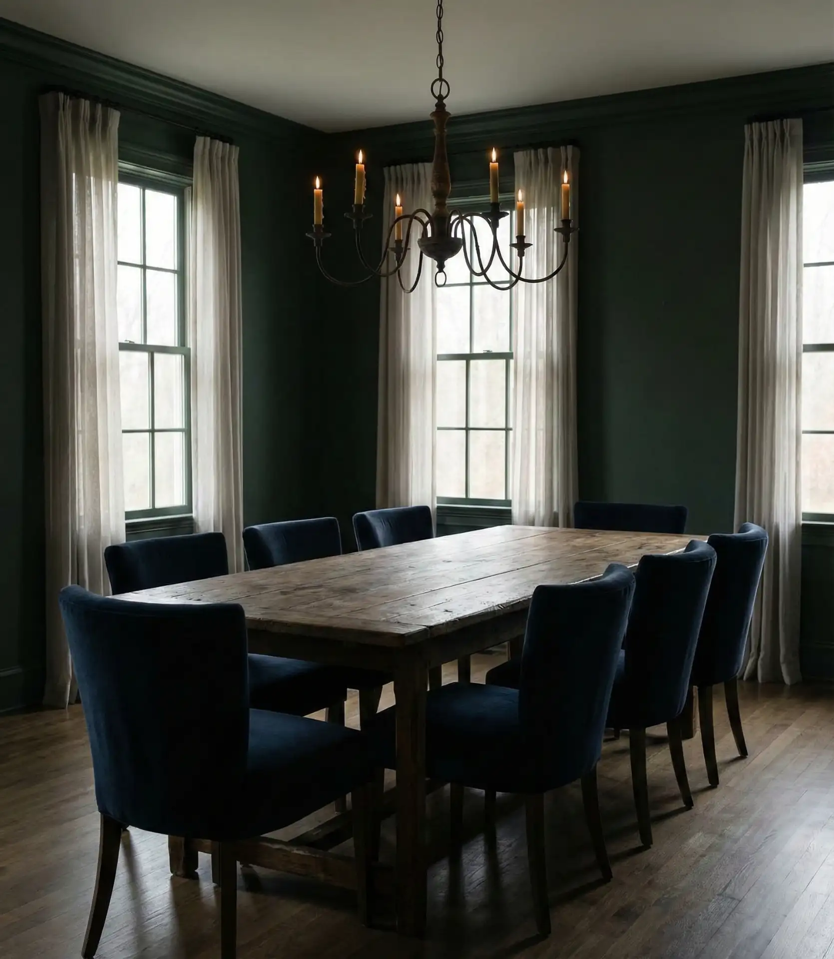 Dark Moody Dining Room with Velvet Chairs 2