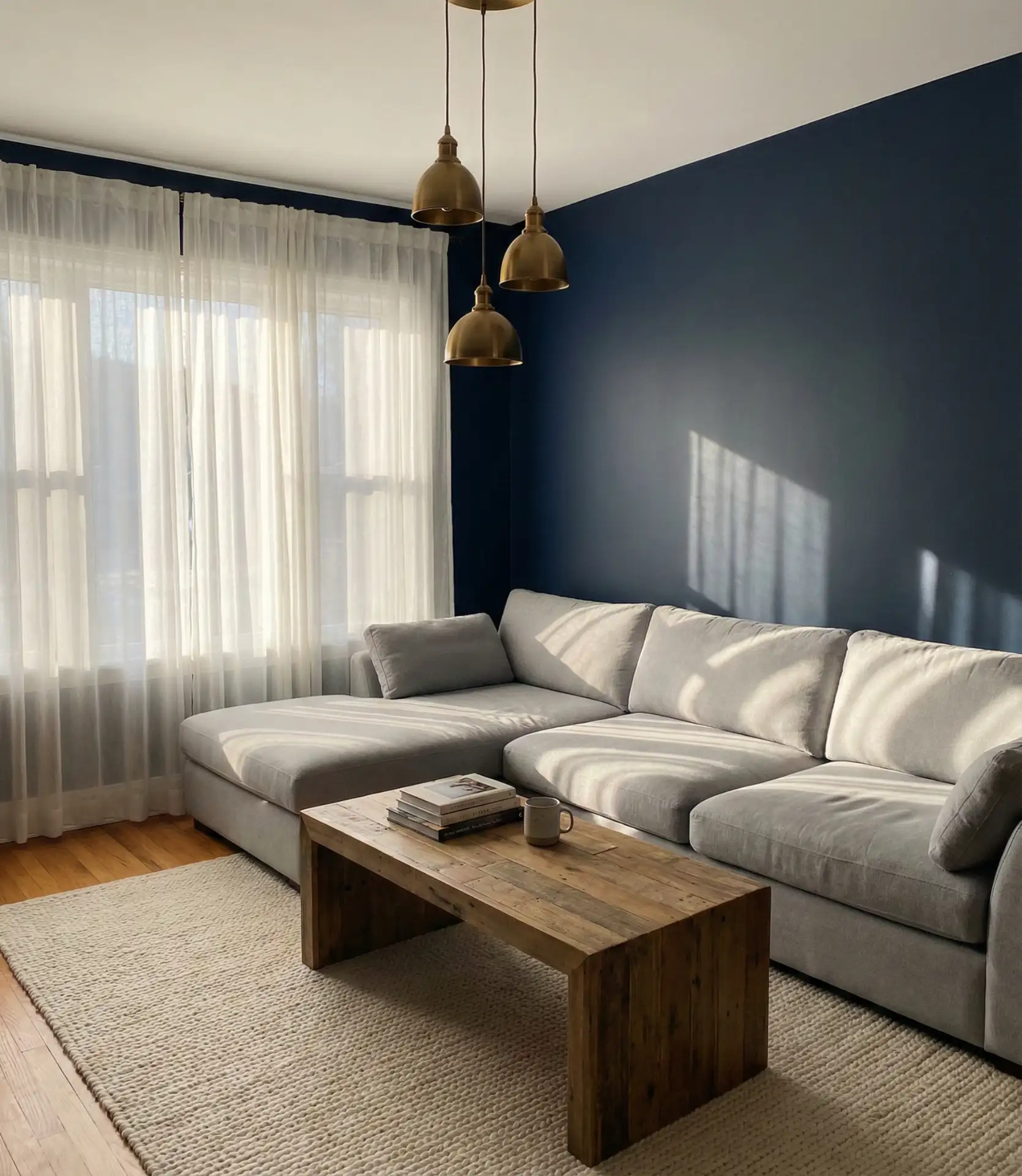 Dark Navy Walls with Warm Brass Accents 1