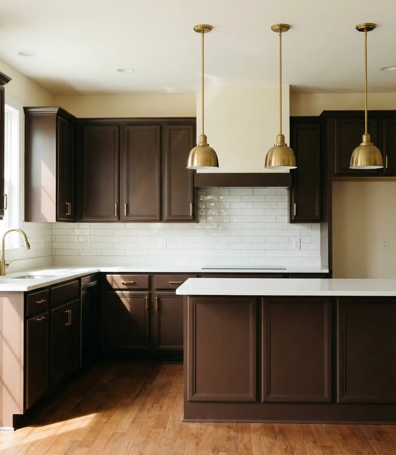 Deep Brown Cabinets with Cream-Colored Walls 1