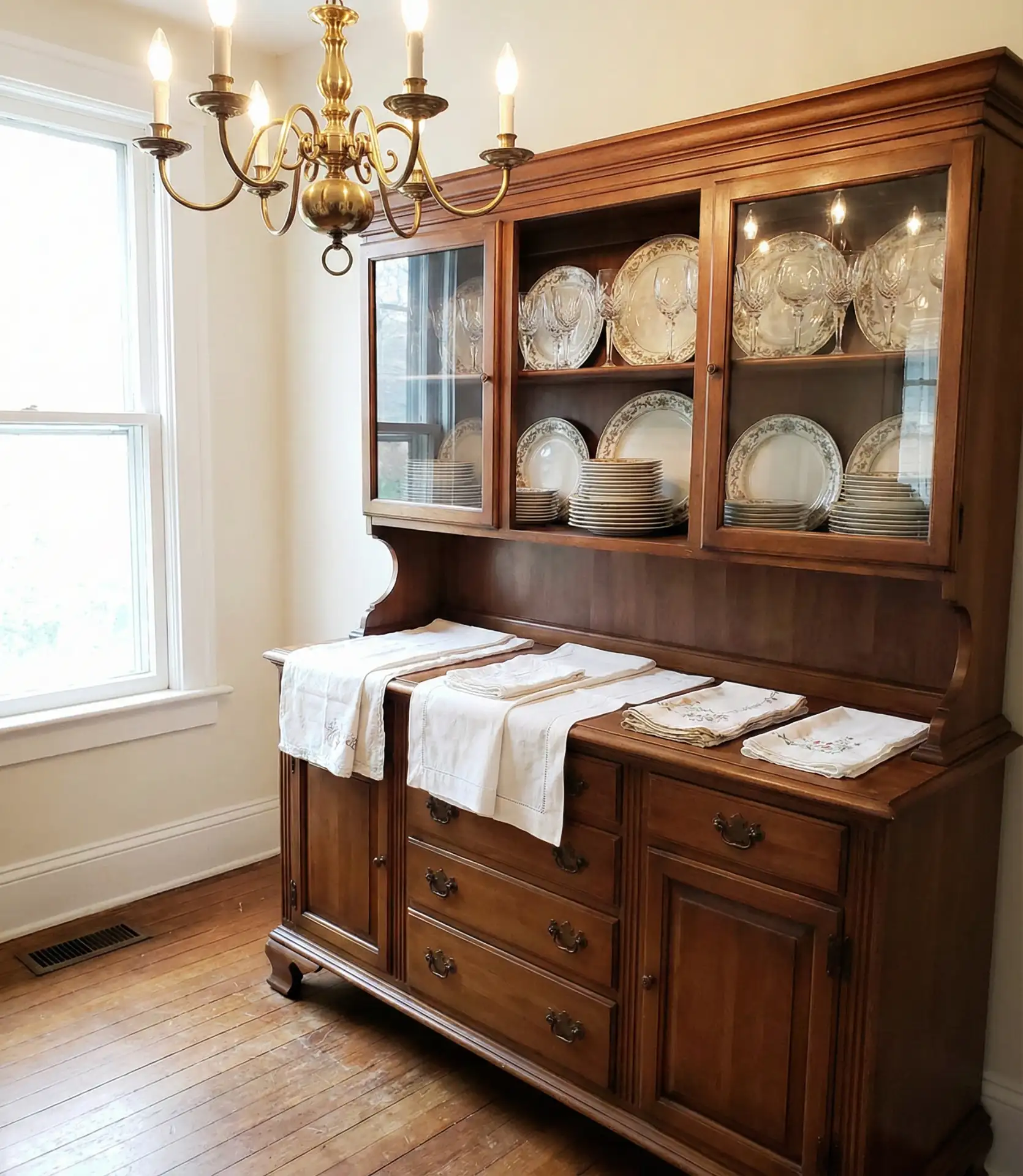 Dining Room Buffet with China and Crystal Display 2