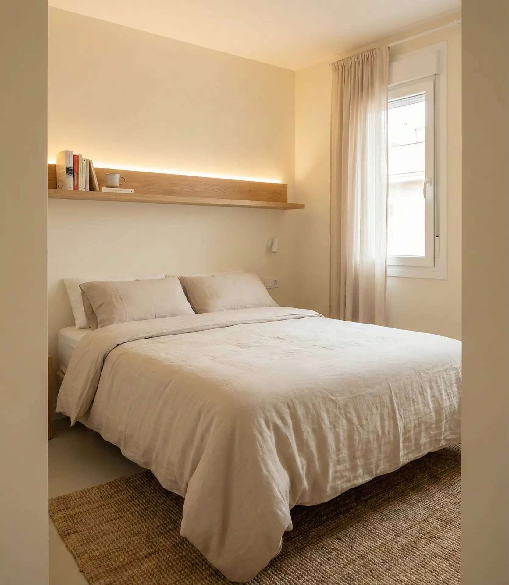 Double Bed with Wall-Mounted Nightstand 2