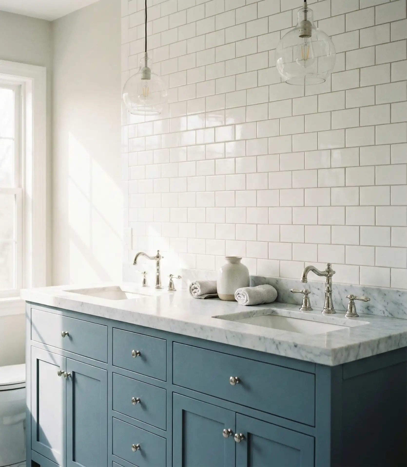 Dusty Blue Cabinets with Marble 2