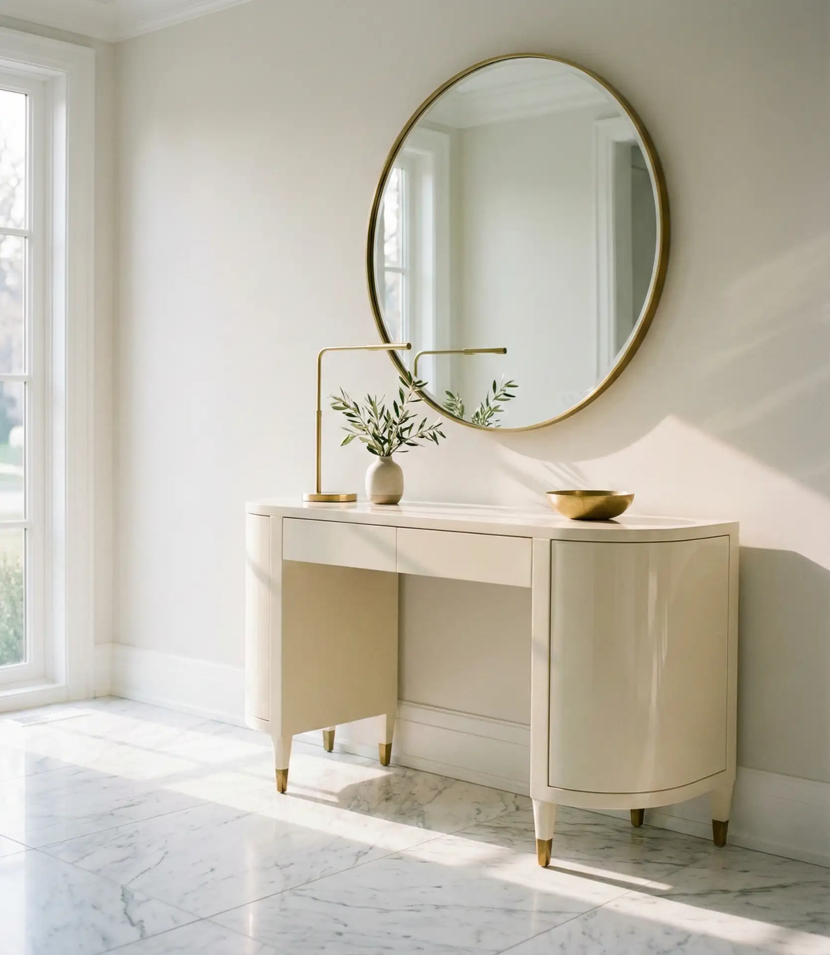 Elegant Entryway with Curved Furniture 1